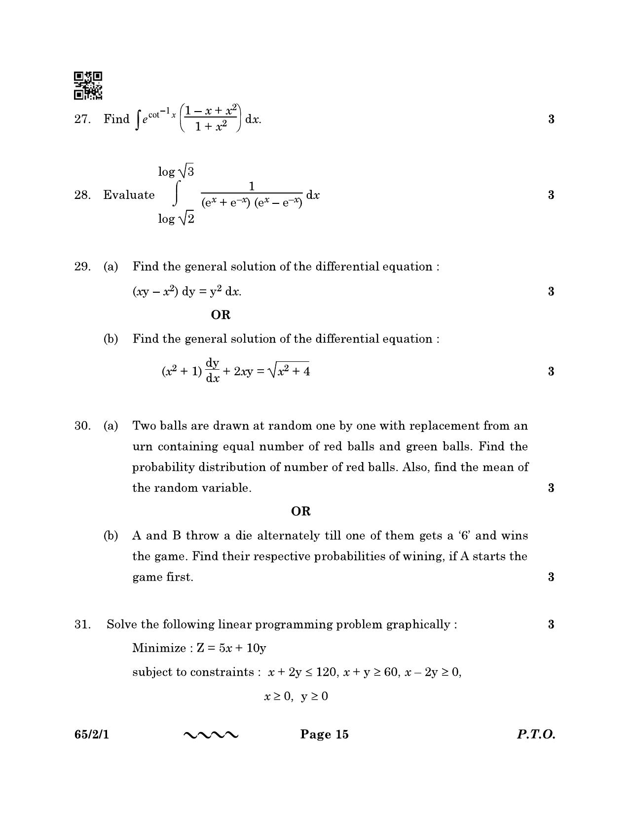 CBSE Class 12 65-2-1 MATHEMATICS 2023 Question Paper - Page 15