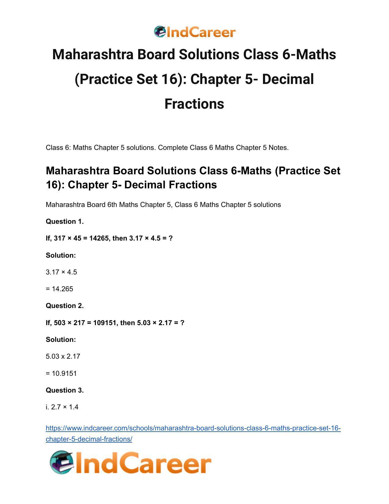 Maharashtra Board Solutions Class 6-Maths (Practice Set 16): Chapter 5- Decimal Fractions - Page 2