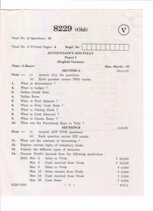 AP Inter 1st Year Accountancy and Tally-I (Old) March-2019-Vocational Question Paper
