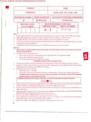KEAM Paper I 2009 Question Paper