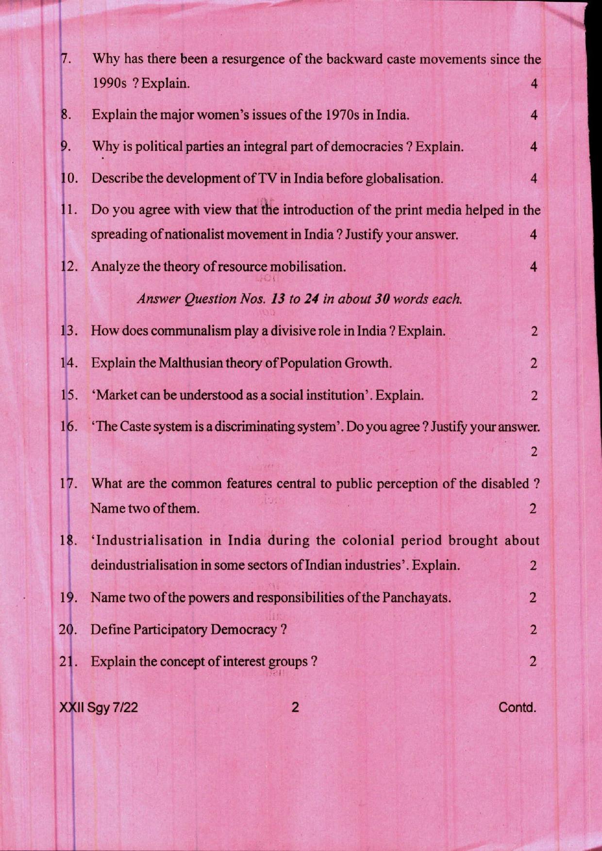 COHSEM 12th Question Papers 2022 Sociology - Page 2