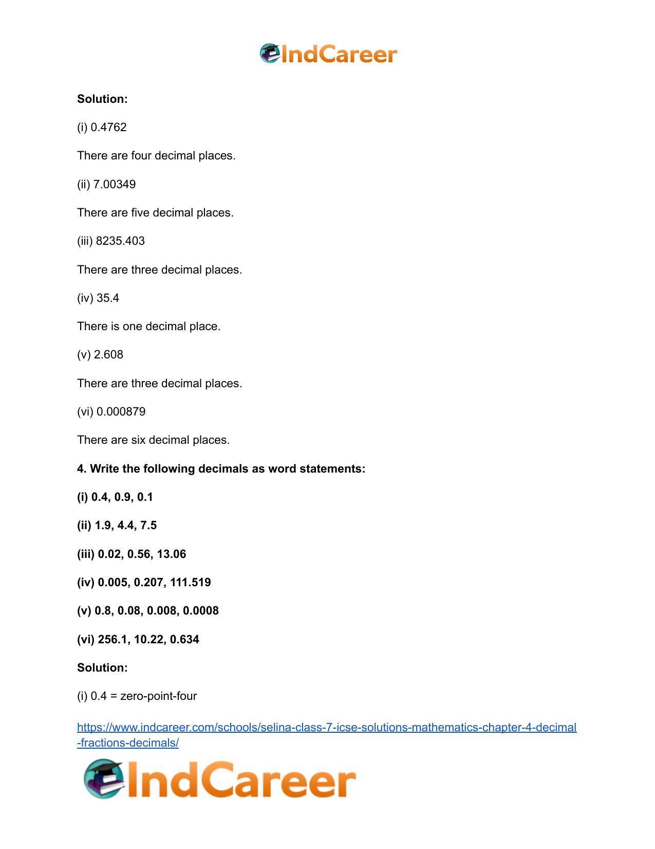 Selina Class 7 ICSE Solutions Mathematics : Chapter 4- Decimal Fractions (Decimals) - Page 8