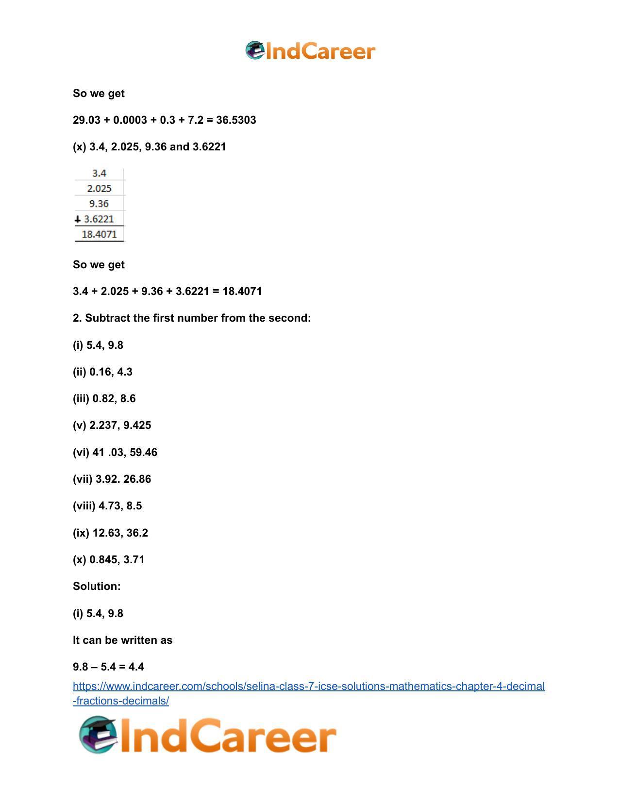 Selina Class 7 ICSE Solutions Mathematics : Chapter 4- Decimal Fractions (Decimals) - Page 14