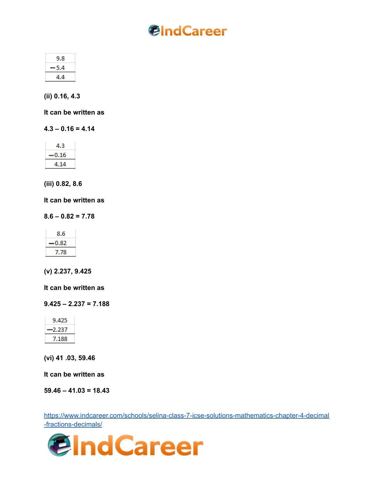 Selina Class 7 ICSE Solutions Mathematics : Chapter 4- Decimal Fractions (Decimals) - Page 15