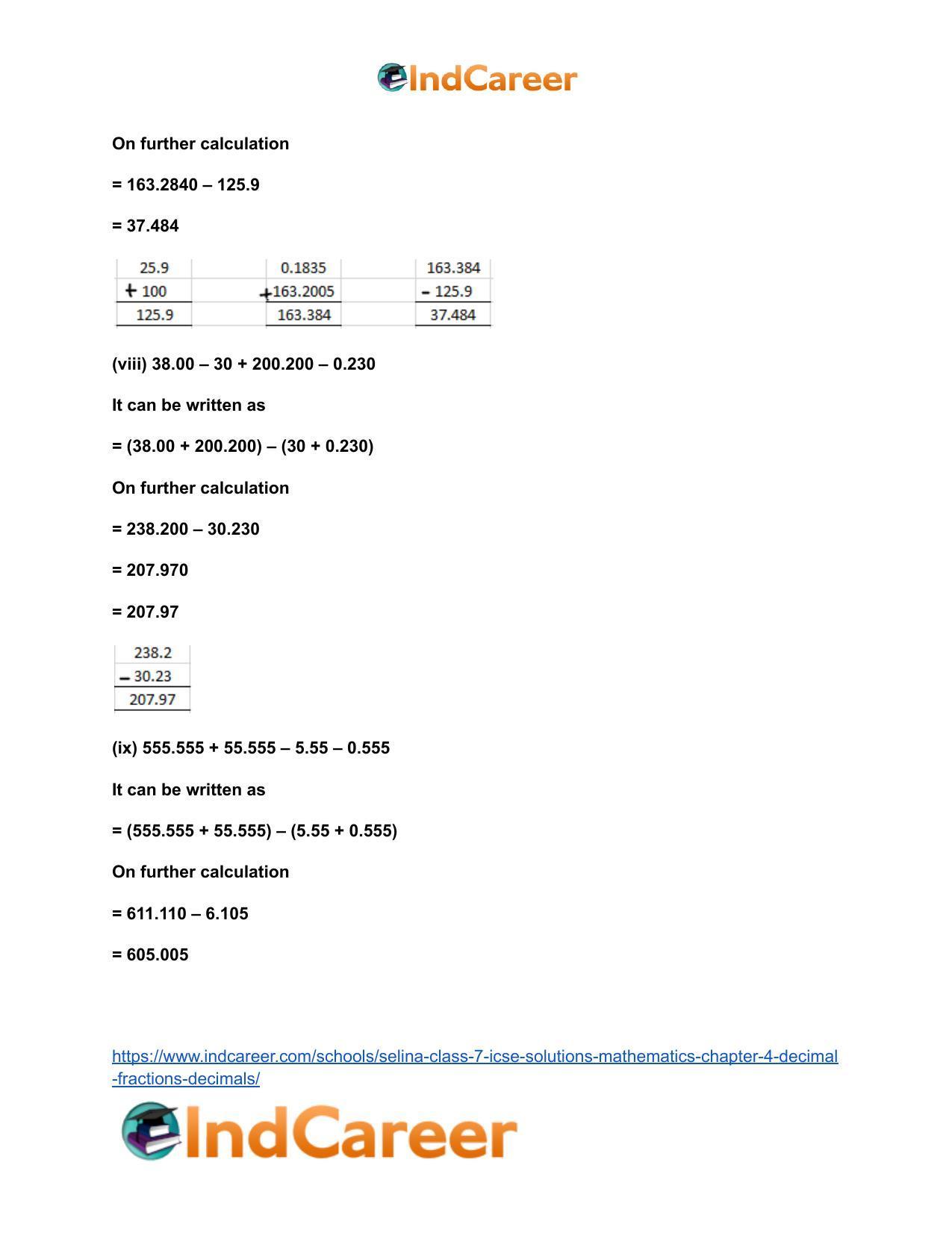 Selina Class 7 ICSE Solutions Mathematics : Chapter 4- Decimal Fractions (Decimals) - Page 20