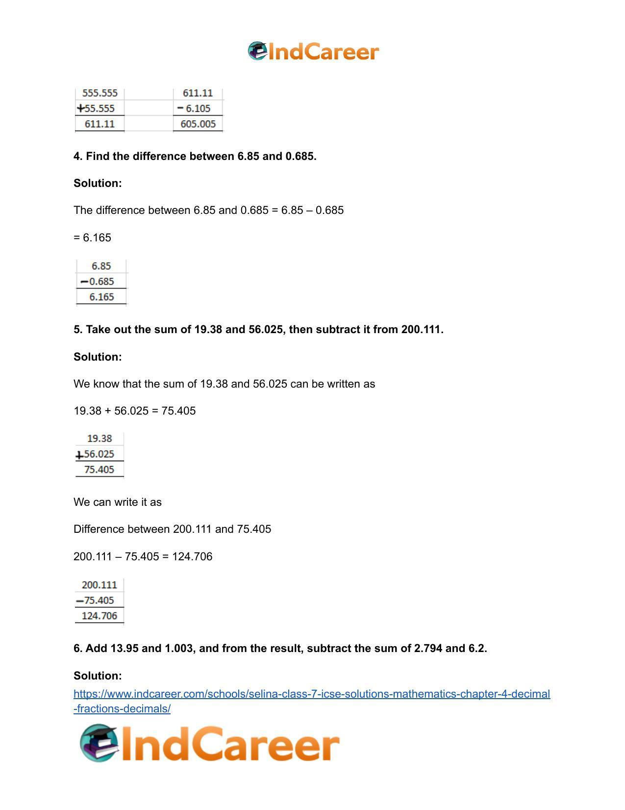Selina Class 7 ICSE Solutions Mathematics : Chapter 4- Decimal Fractions (Decimals) - Page 21