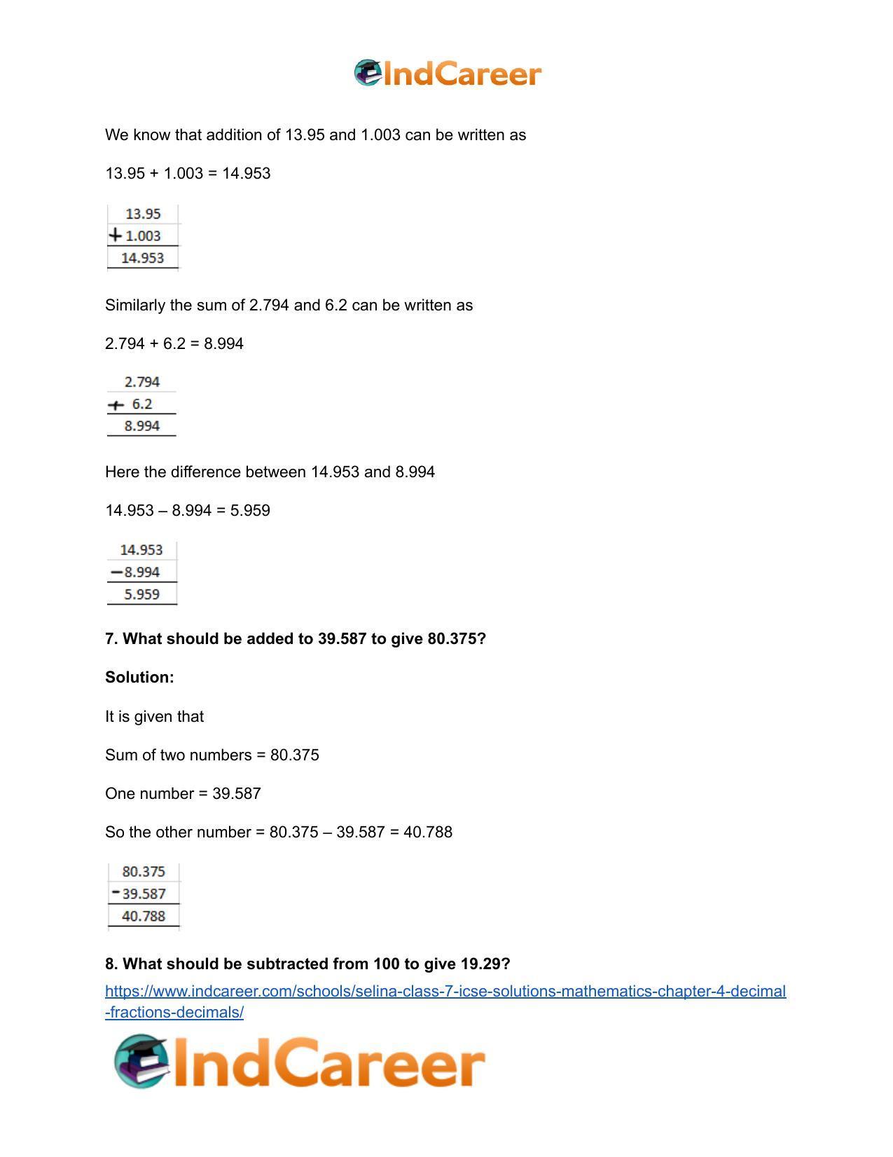 Selina Class 7 ICSE Solutions Mathematics : Chapter 4- Decimal Fractions (Decimals) - Page 22
