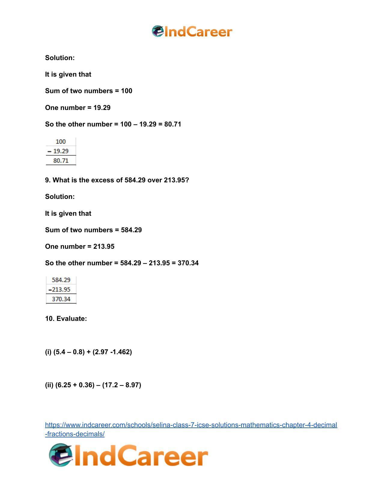 Selina Class 7 ICSE Solutions Mathematics : Chapter 4- Decimal Fractions (Decimals) - Page 23