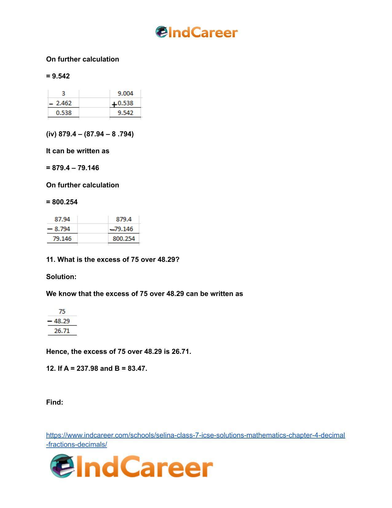 Selina Class 7 ICSE Solutions Mathematics : Chapter 4- Decimal Fractions (Decimals) - Page 25