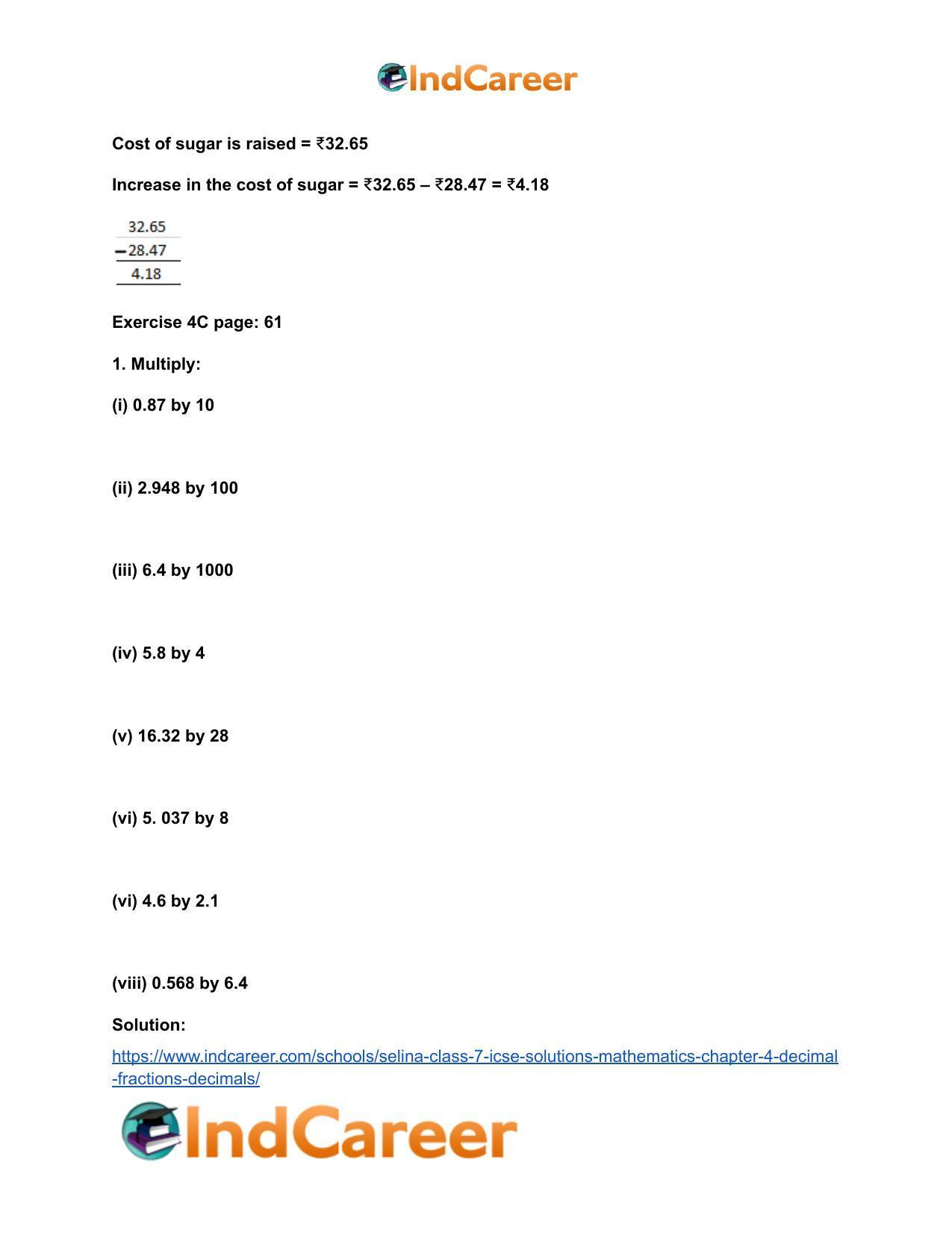 Selina Class 7 ICSE Solutions Mathematics : Chapter 4- Decimal Fractions (Decimals) - Page 27