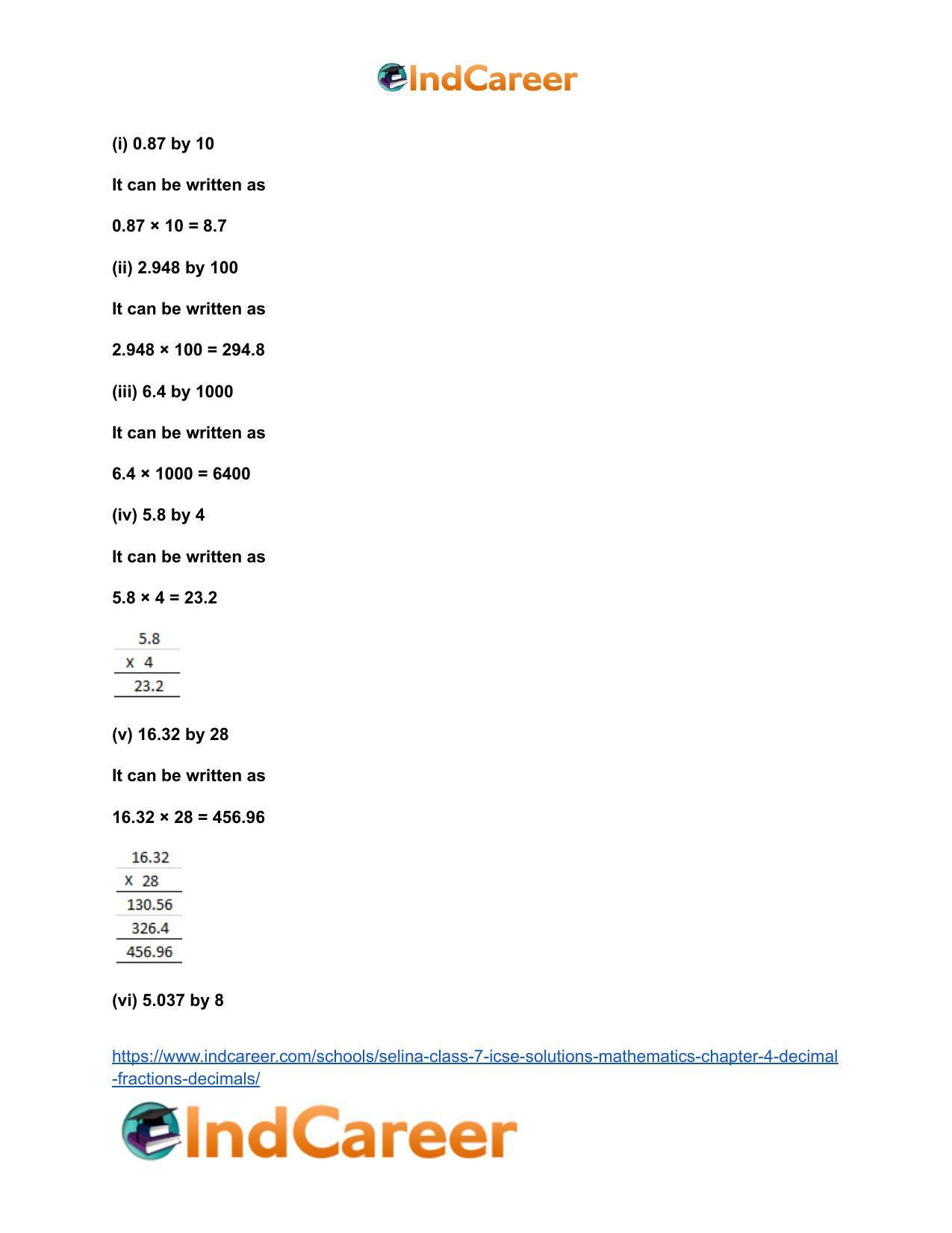 Selina Class 7 ICSE Solutions Mathematics : Chapter 4- Decimal Fractions (Decimals) - Page 28