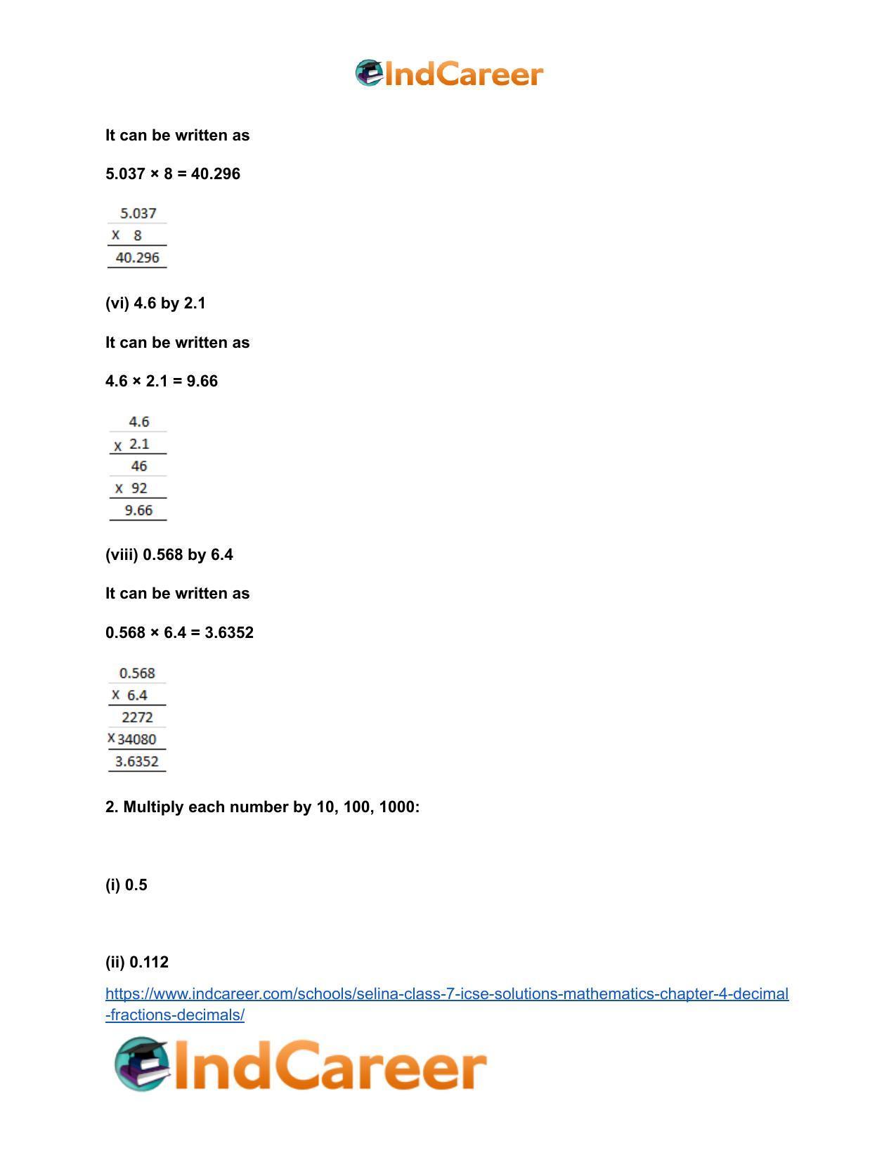 Selina Class 7 ICSE Solutions Mathematics : Chapter 4- Decimal Fractions (Decimals) - Page 29