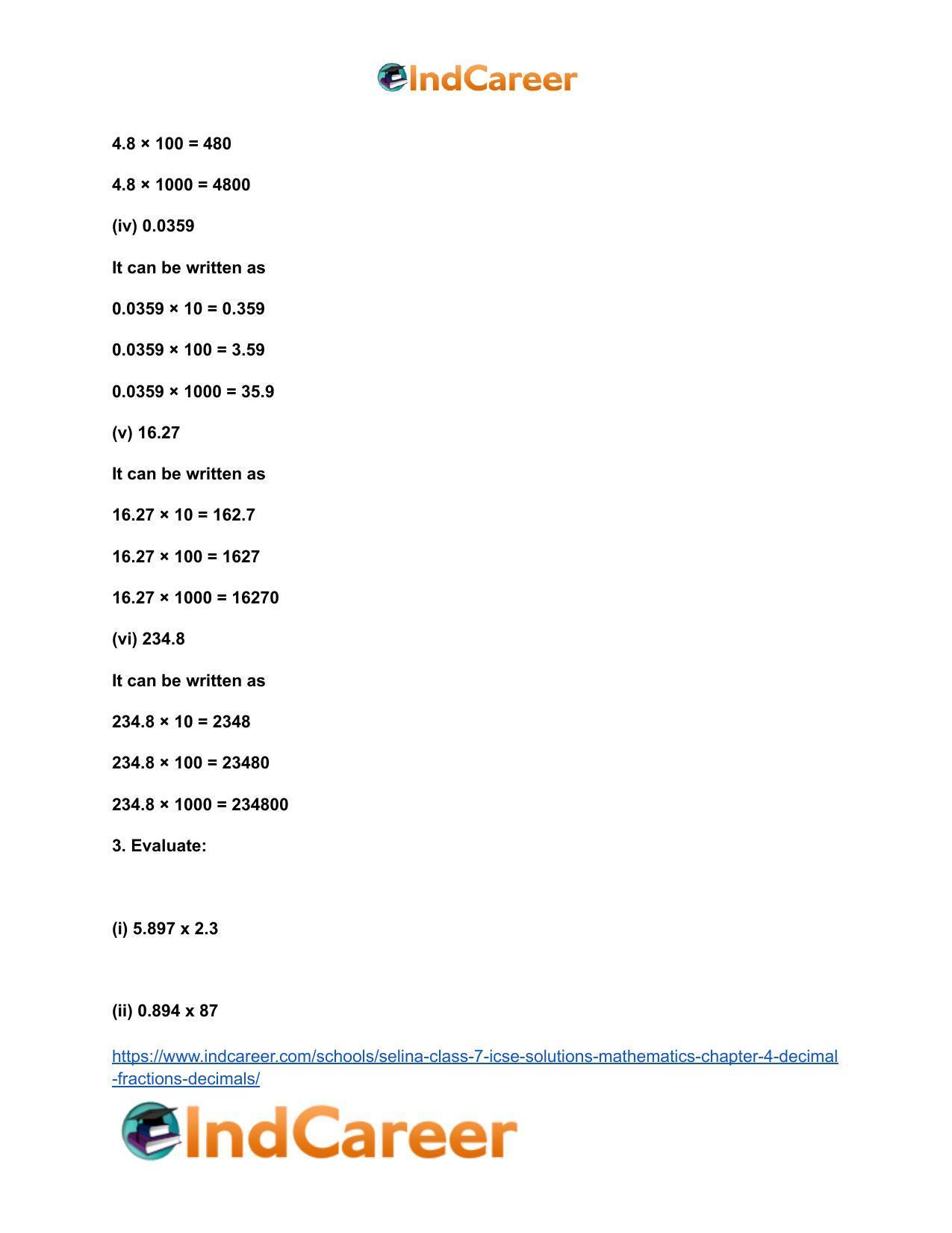 Selina Class 7 ICSE Solutions Mathematics : Chapter 4- Decimal Fractions (Decimals) - Page 31