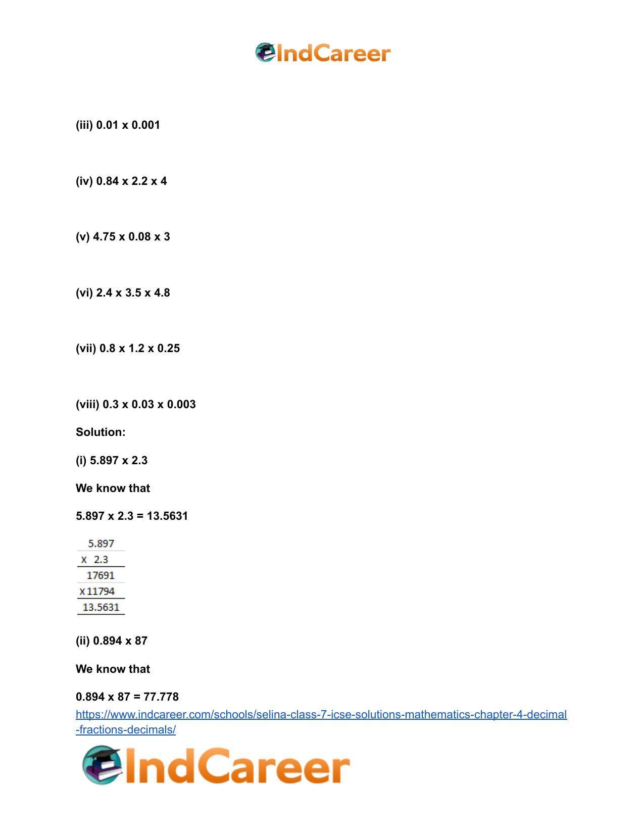 Selina Class 7 ICSE Solutions Mathematics : Chapter 4- Decimal Fractions (Decimals) - Page 32