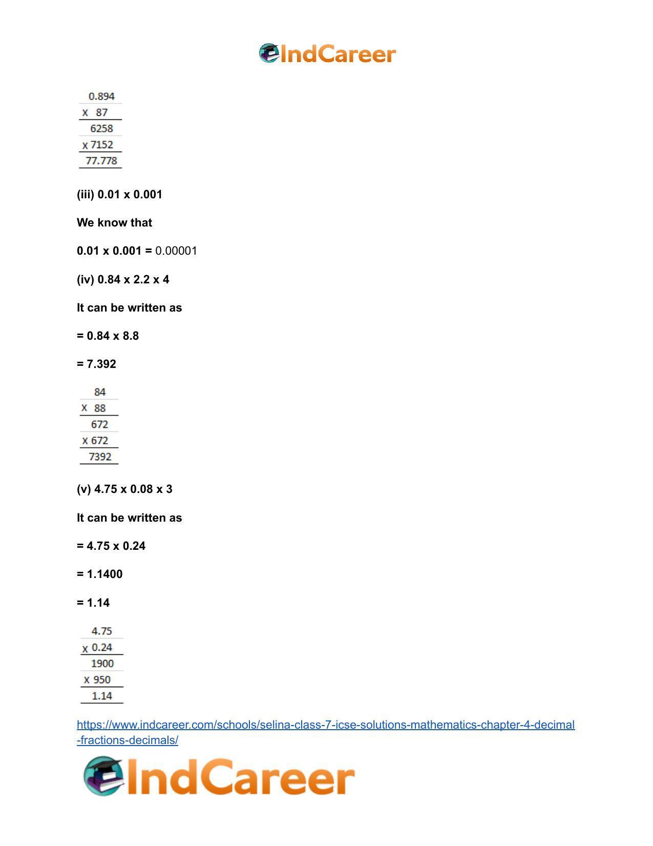 Selina Class 7 ICSE Solutions Mathematics : Chapter 4- Decimal Fractions (Decimals) - Page 33