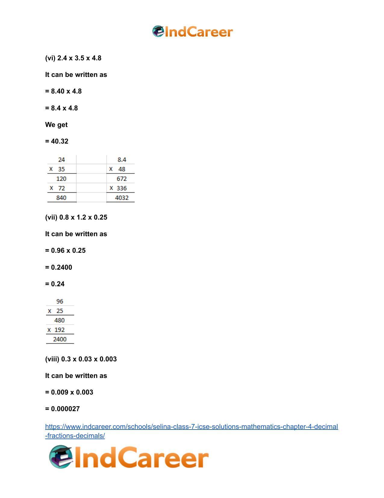 Selina Class 7 ICSE Solutions Mathematics : Chapter 4- Decimal Fractions (Decimals) - Page 34