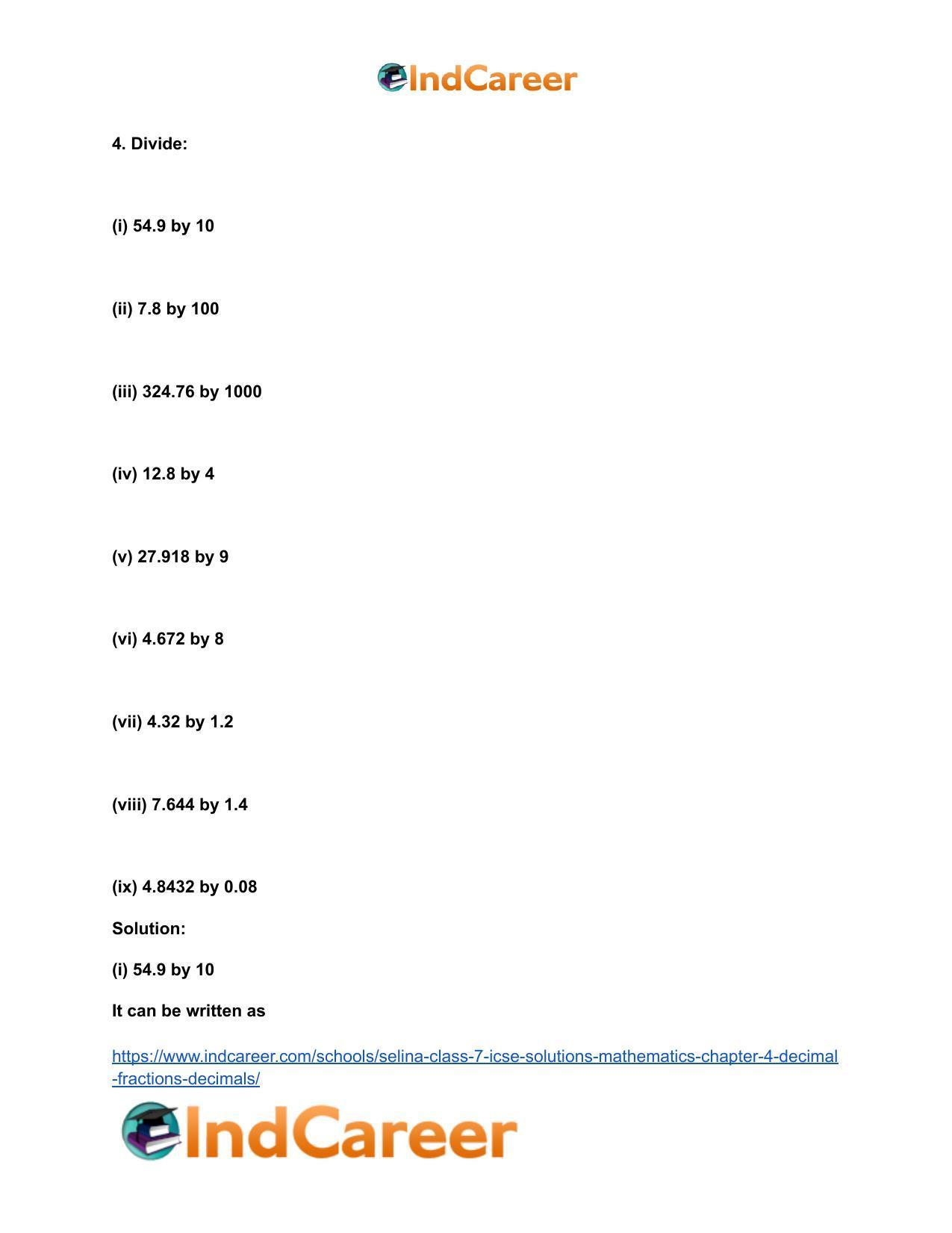 Selina Class 7 ICSE Solutions Mathematics : Chapter 4- Decimal Fractions (Decimals) - Page 35