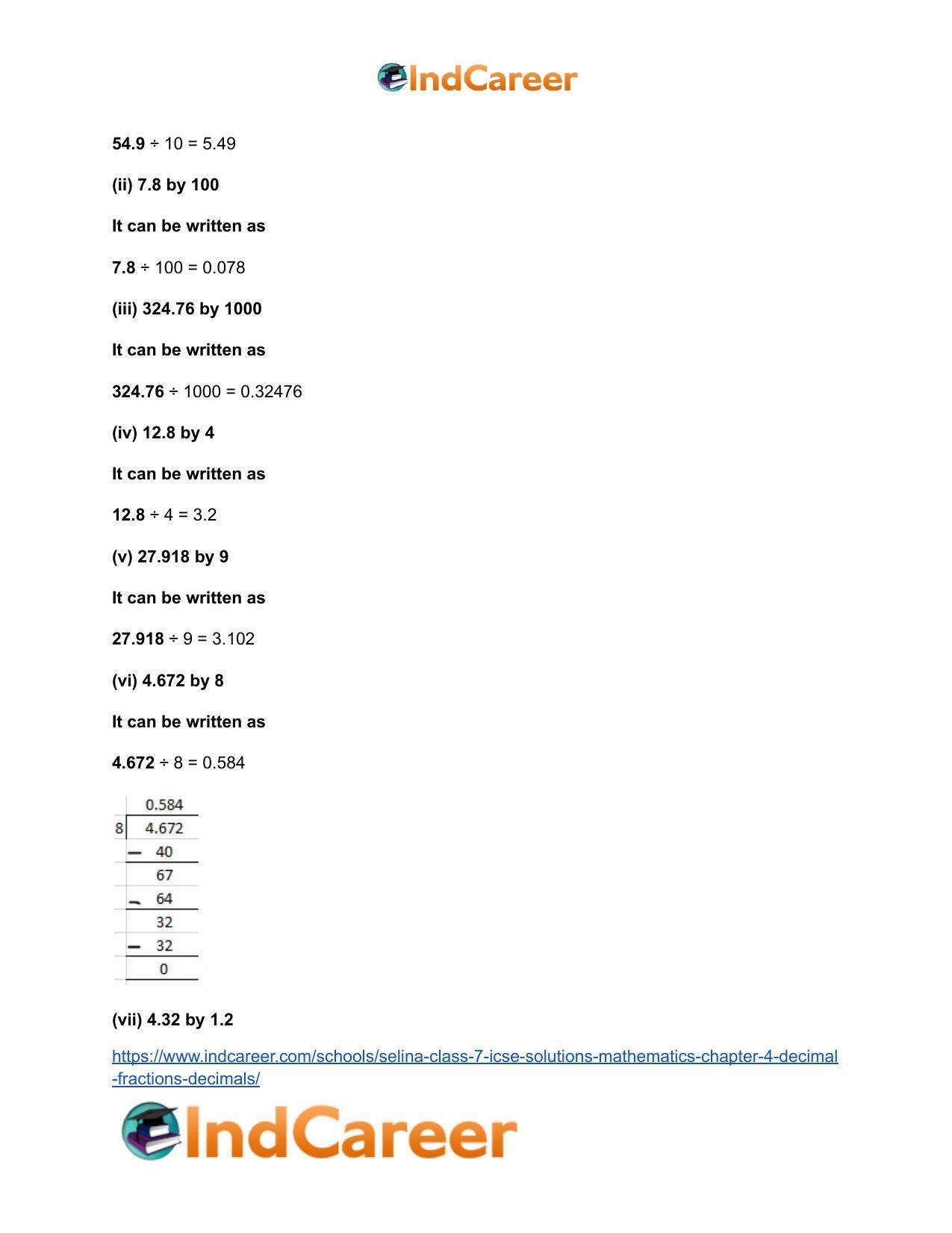 Selina Class 7 ICSE Solutions Mathematics : Chapter 4- Decimal Fractions (Decimals) - Page 36