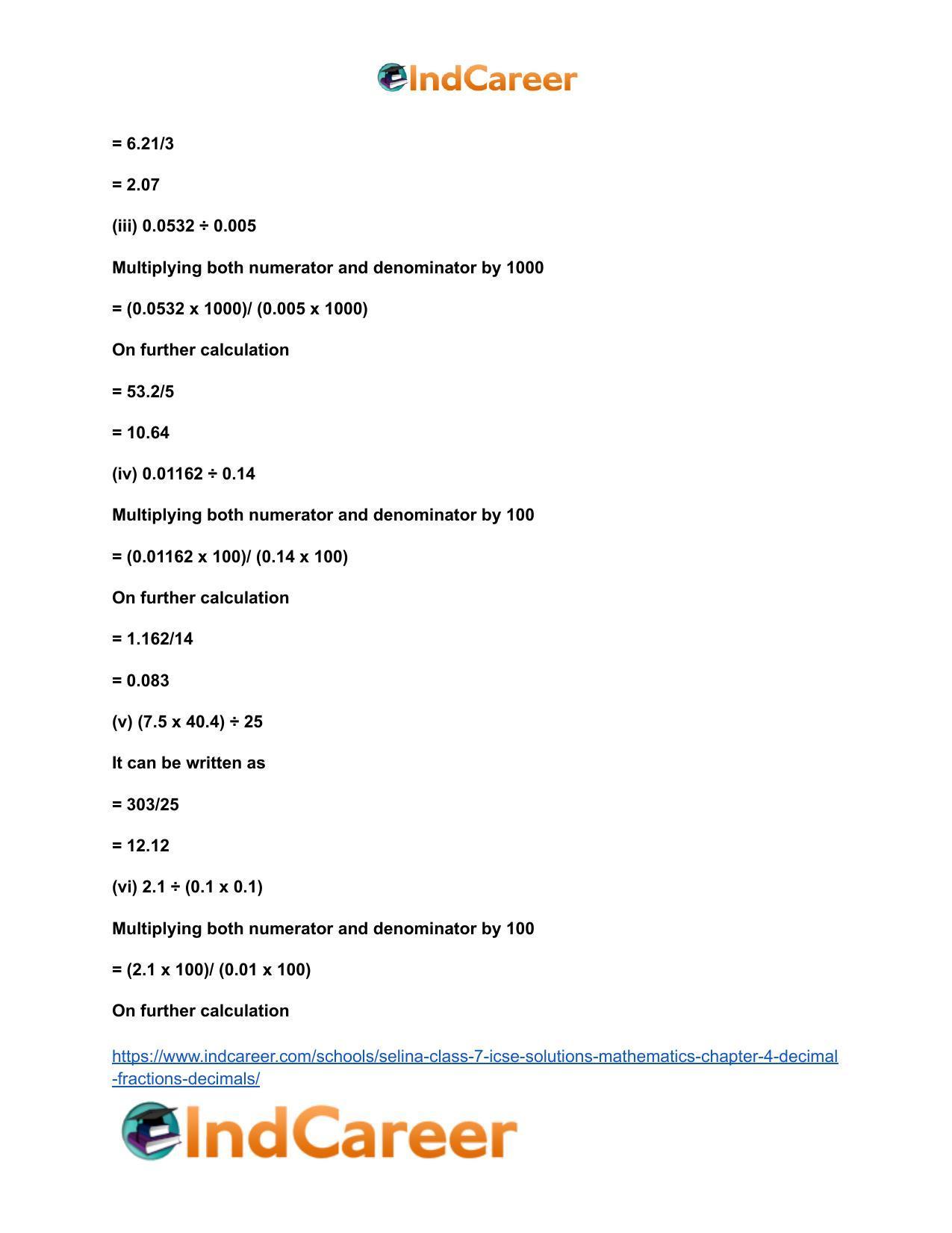 Selina Class 7 ICSE Solutions Mathematics : Chapter 4- Decimal Fractions (Decimals) - Page 54