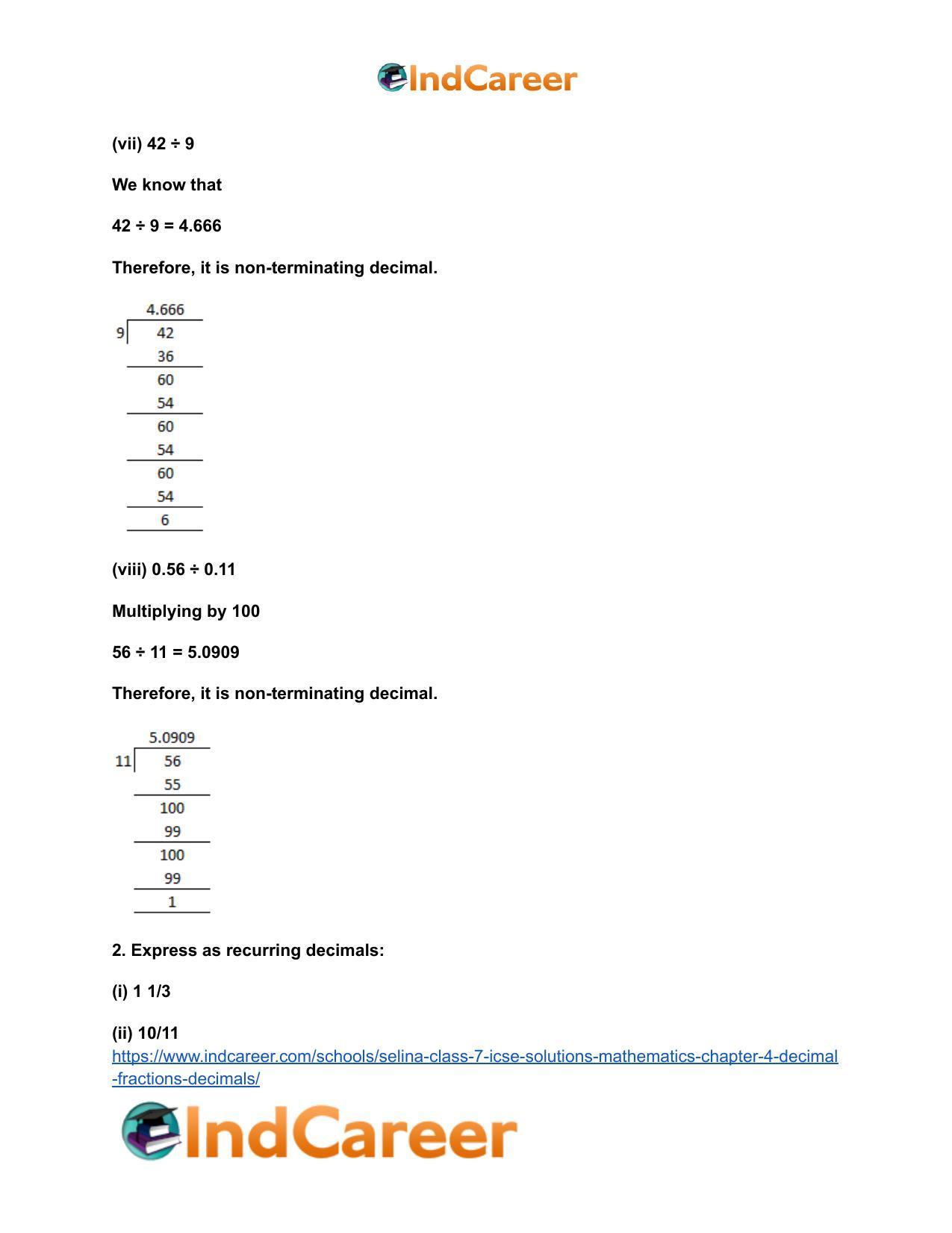 Selina Class 7 ICSE Solutions Mathematics : Chapter 4- Decimal Fractions (Decimals) - Page 60