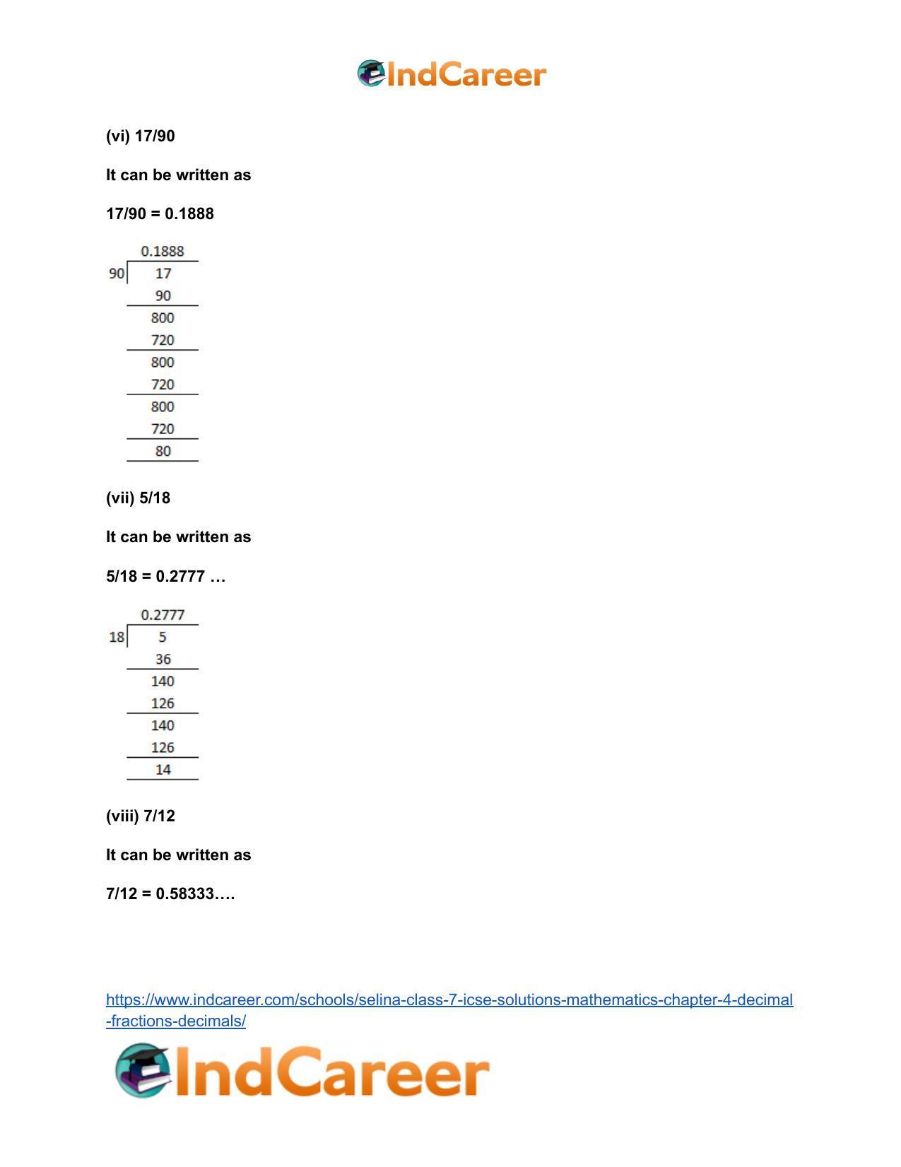 Selina Class 7 ICSE Solutions Mathematics : Chapter 4- Decimal Fractions (Decimals) - Page 64