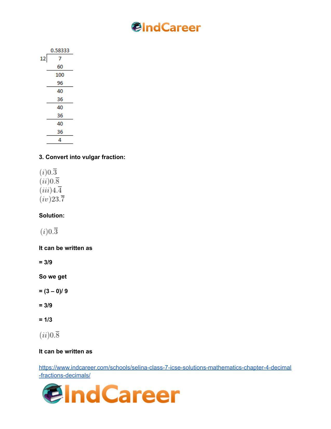Selina Class 7 ICSE Solutions Mathematics : Chapter 4- Decimal Fractions (Decimals) - Page 65