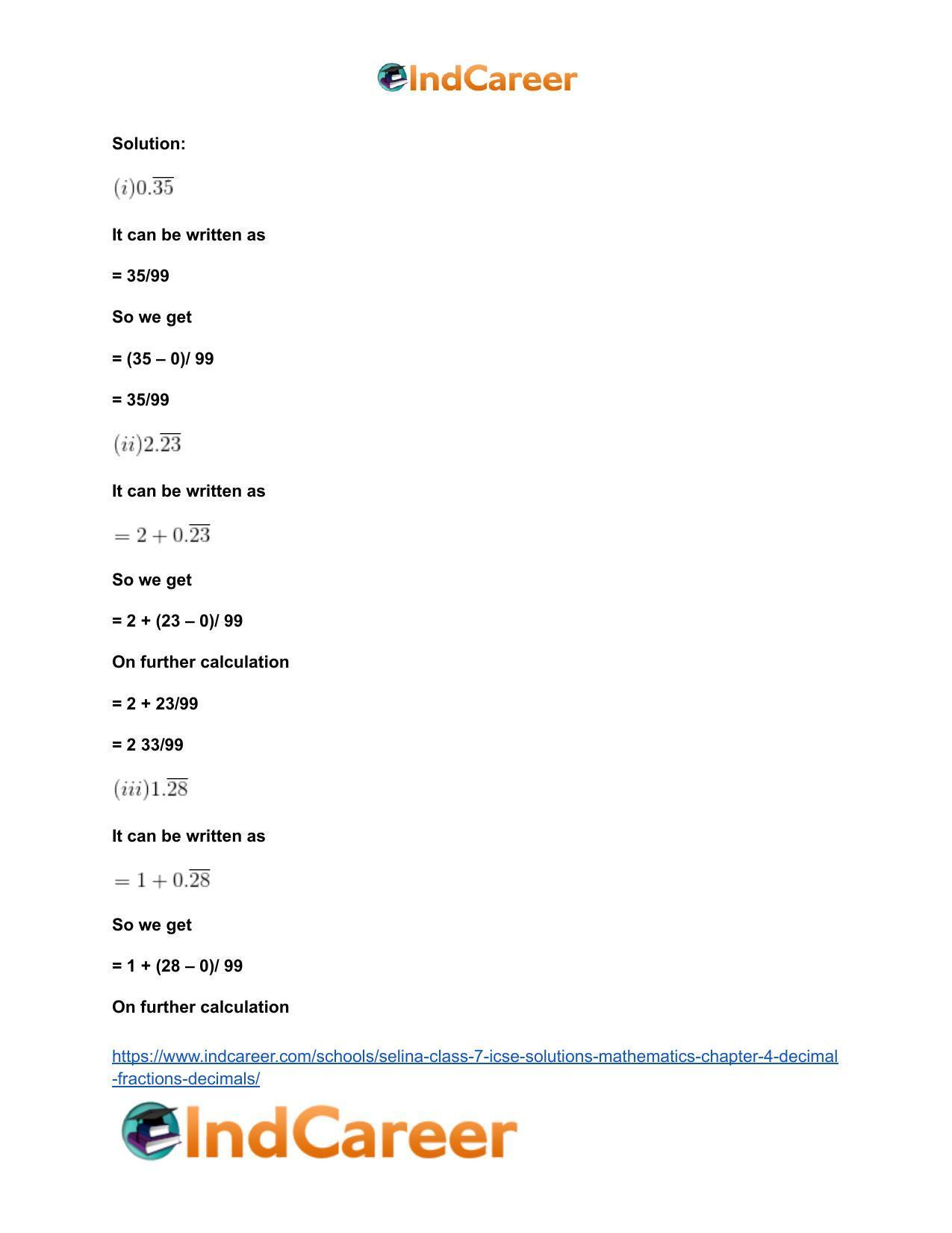 Selina Class 7 ICSE Solutions Mathematics : Chapter 4- Decimal Fractions (Decimals) - Page 67