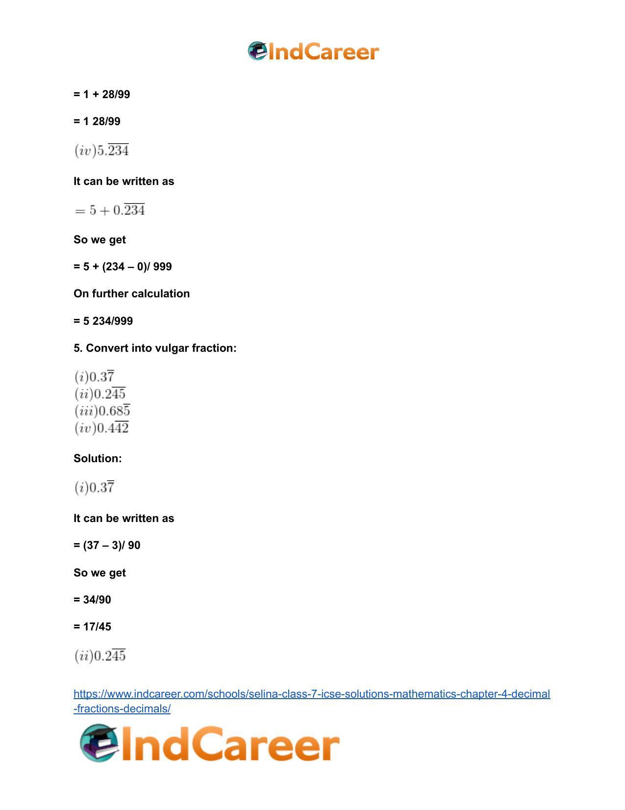 Selina Class 7 ICSE Solutions Mathematics : Chapter 4- Decimal Fractions (Decimals) - Page 68