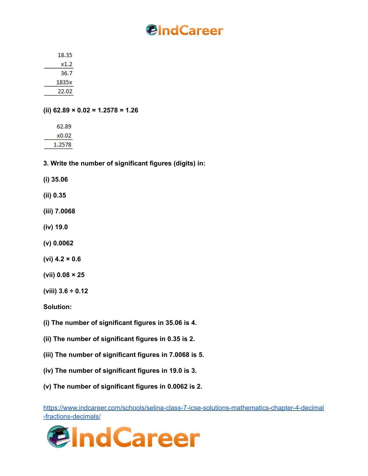 Selina Class 7 ICSE Solutions Mathematics : Chapter 4- Decimal Fractions (Decimals) - Page 71