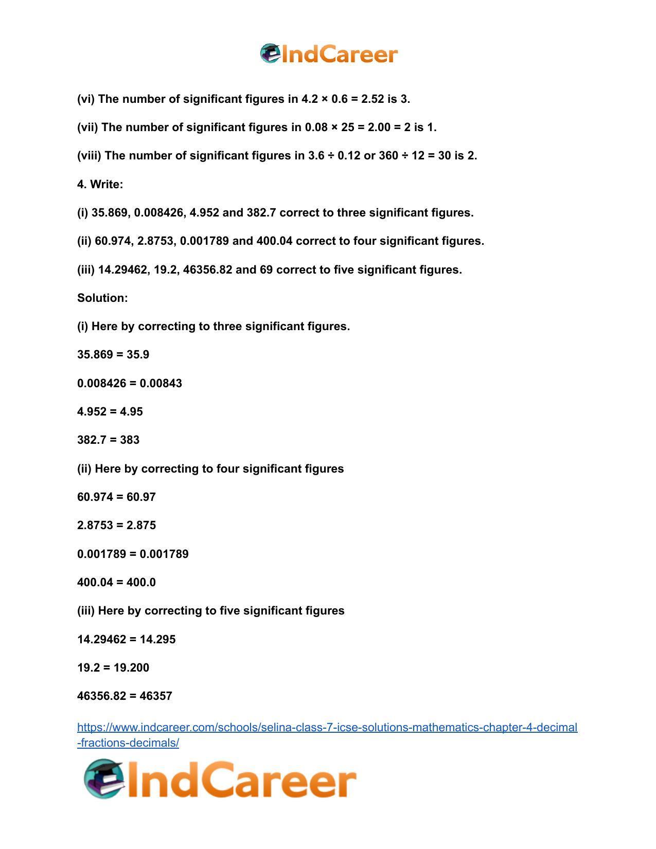 Selina Class 7 ICSE Solutions Mathematics : Chapter 4- Decimal Fractions (Decimals) - Page 72