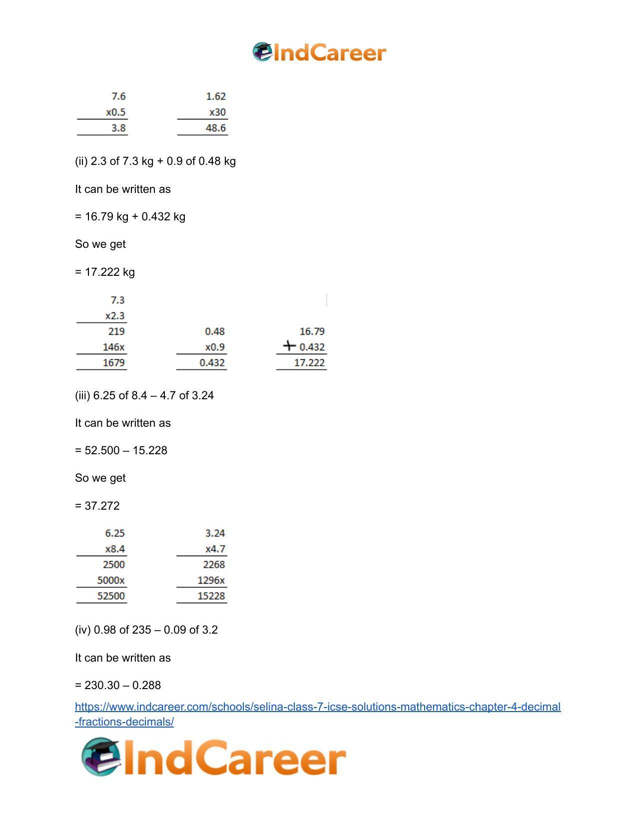 Selina Class 7 ICSE Solutions Mathematics : Chapter 4- Decimal Fractions (Decimals) - Page 76