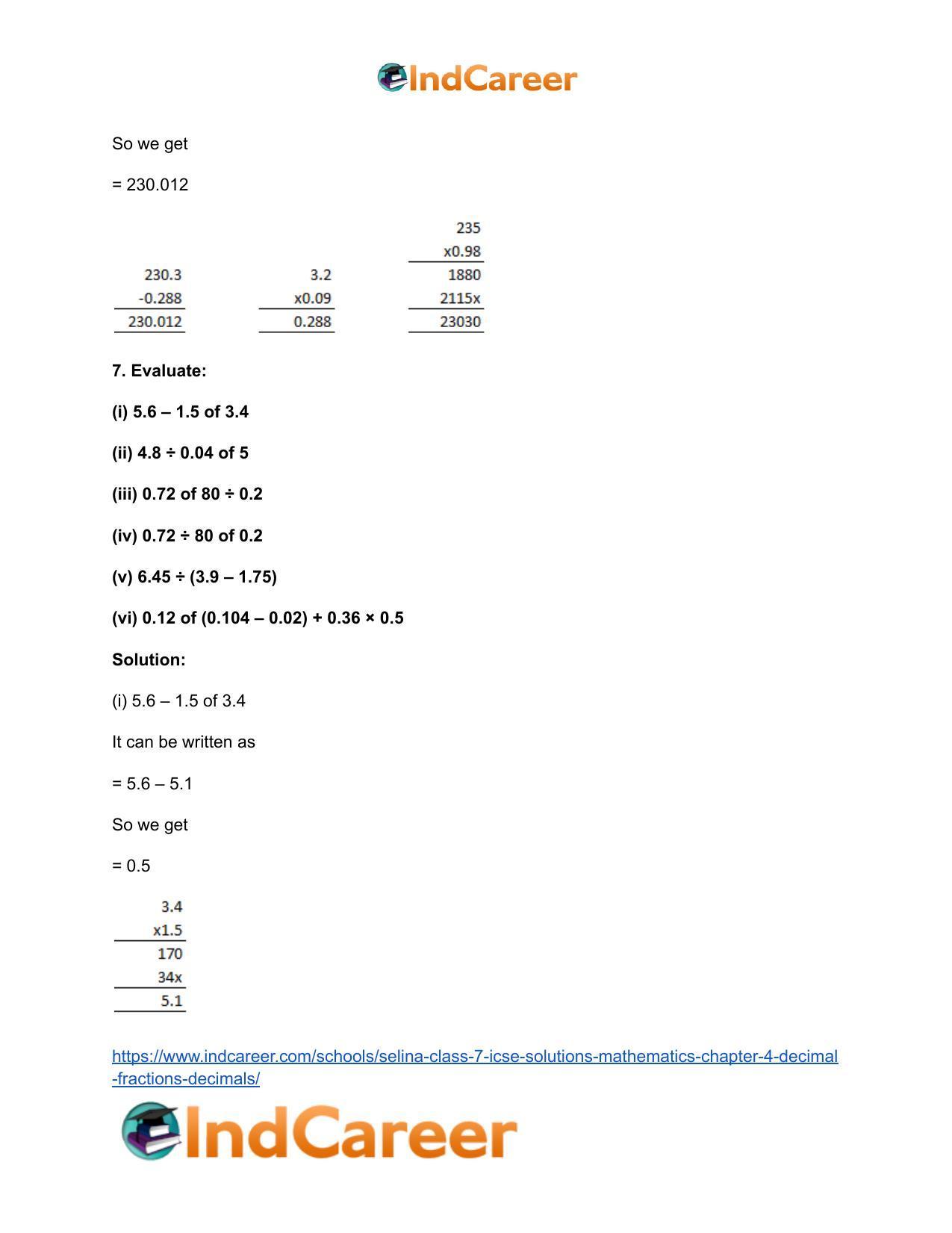 Selina Class 7 ICSE Solutions Mathematics : Chapter 4- Decimal Fractions (Decimals) - Page 77
