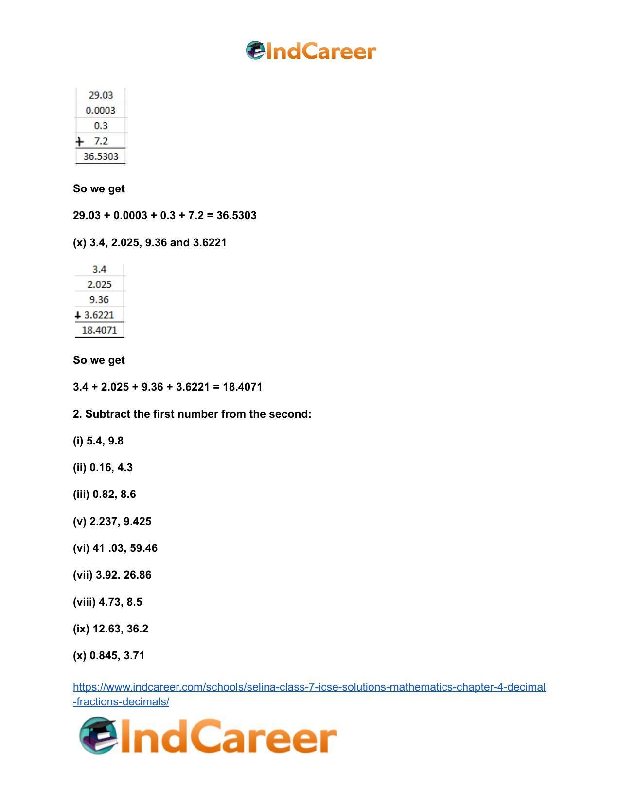 Selina Class 7 ICSE Solutions Mathematics : Chapter 4- Decimal Fractions (Decimals) - Page 83
