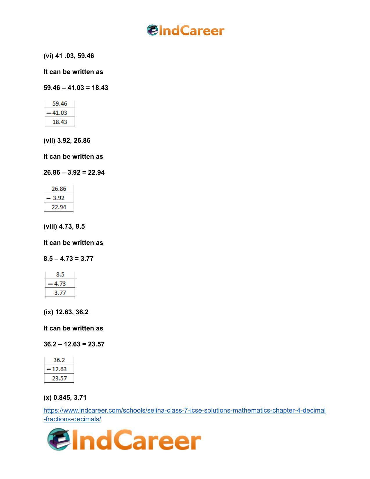 Selina Class 7 ICSE Solutions Mathematics : Chapter 4- Decimal Fractions (Decimals) - Page 85