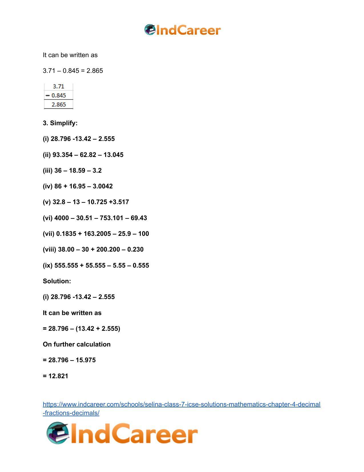Selina Class 7 ICSE Solutions Mathematics : Chapter 4- Decimal Fractions (Decimals) - Page 86