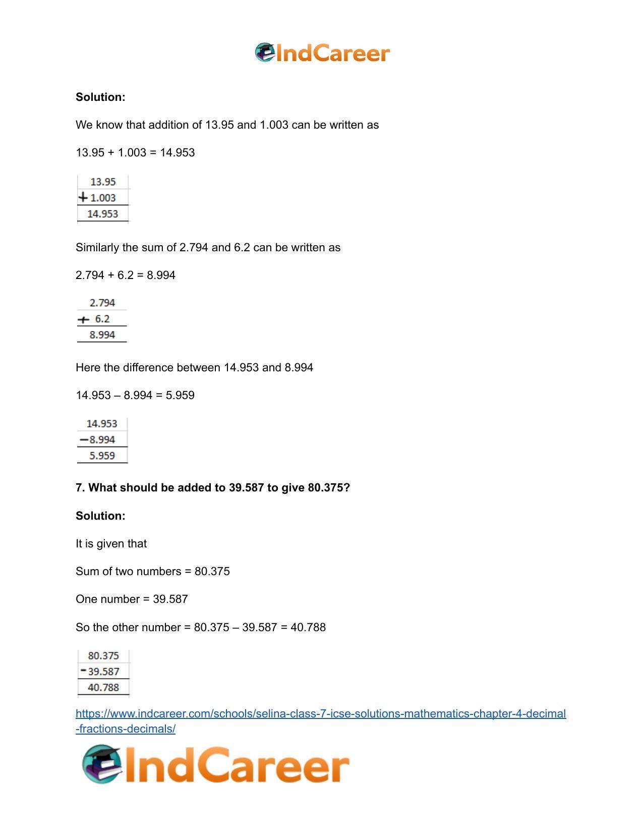 Selina Class 7 ICSE Solutions Mathematics : Chapter 4- Decimal Fractions (Decimals) - Page 91