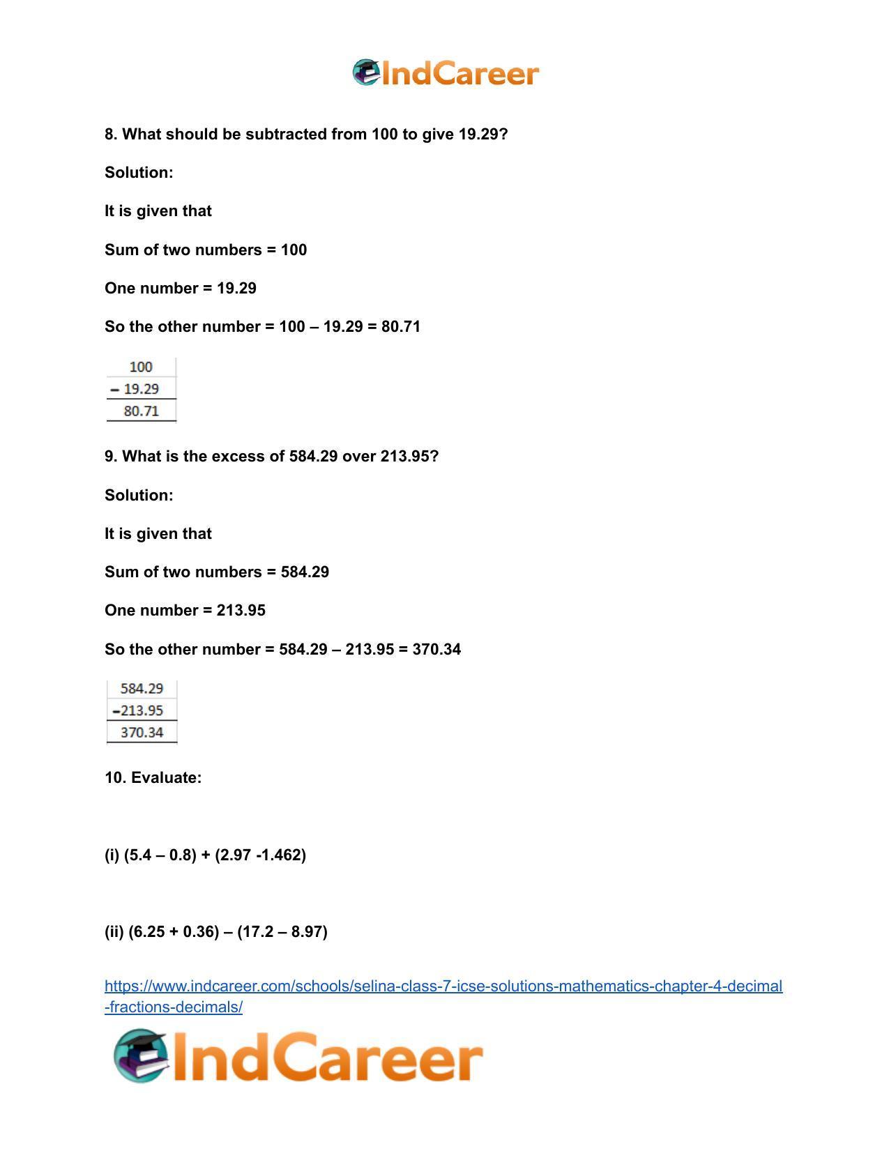 Selina Class 7 ICSE Solutions Mathematics : Chapter 4- Decimal Fractions (Decimals) - Page 92