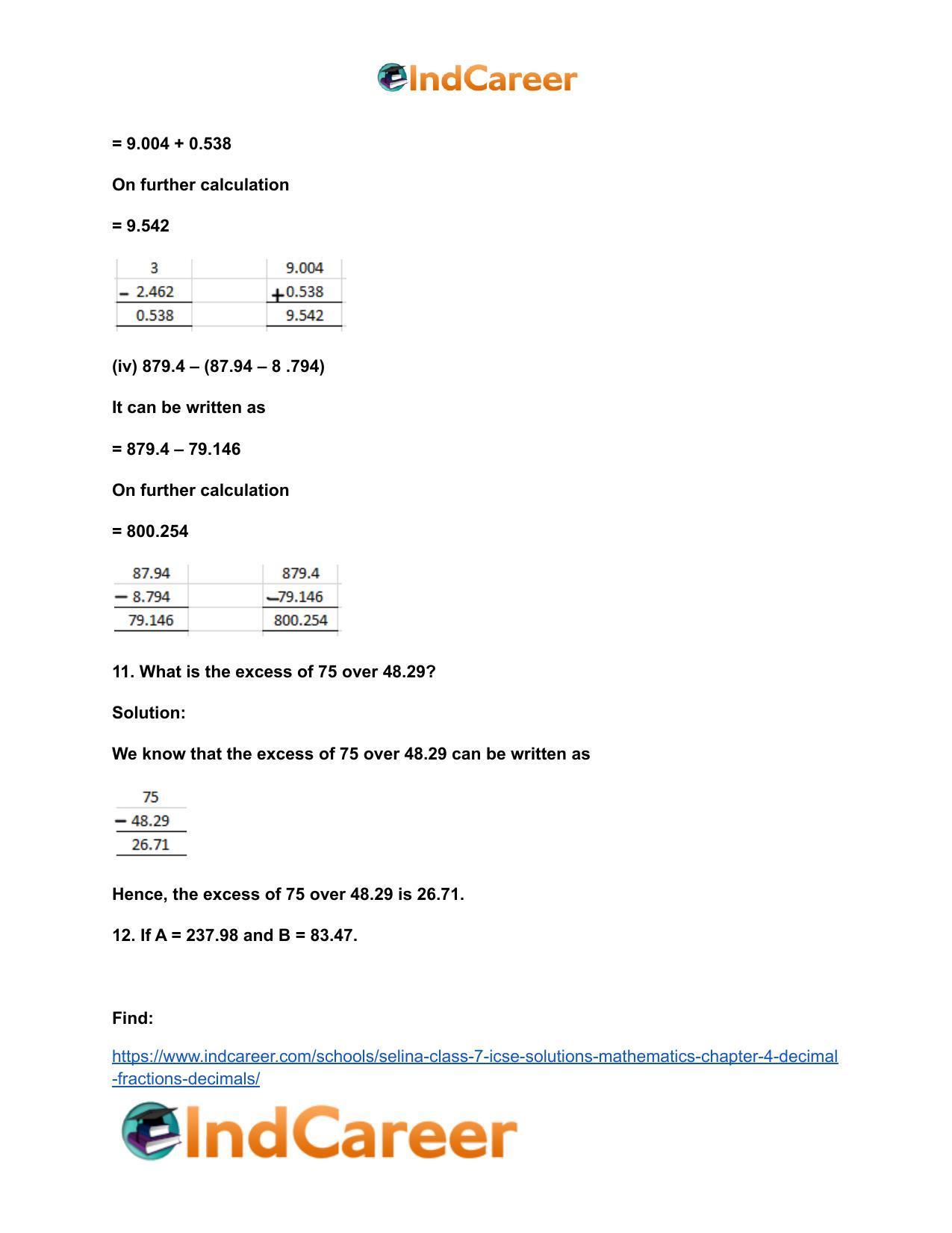 Selina Class 7 ICSE Solutions Mathematics : Chapter 4- Decimal Fractions (Decimals) - Page 94