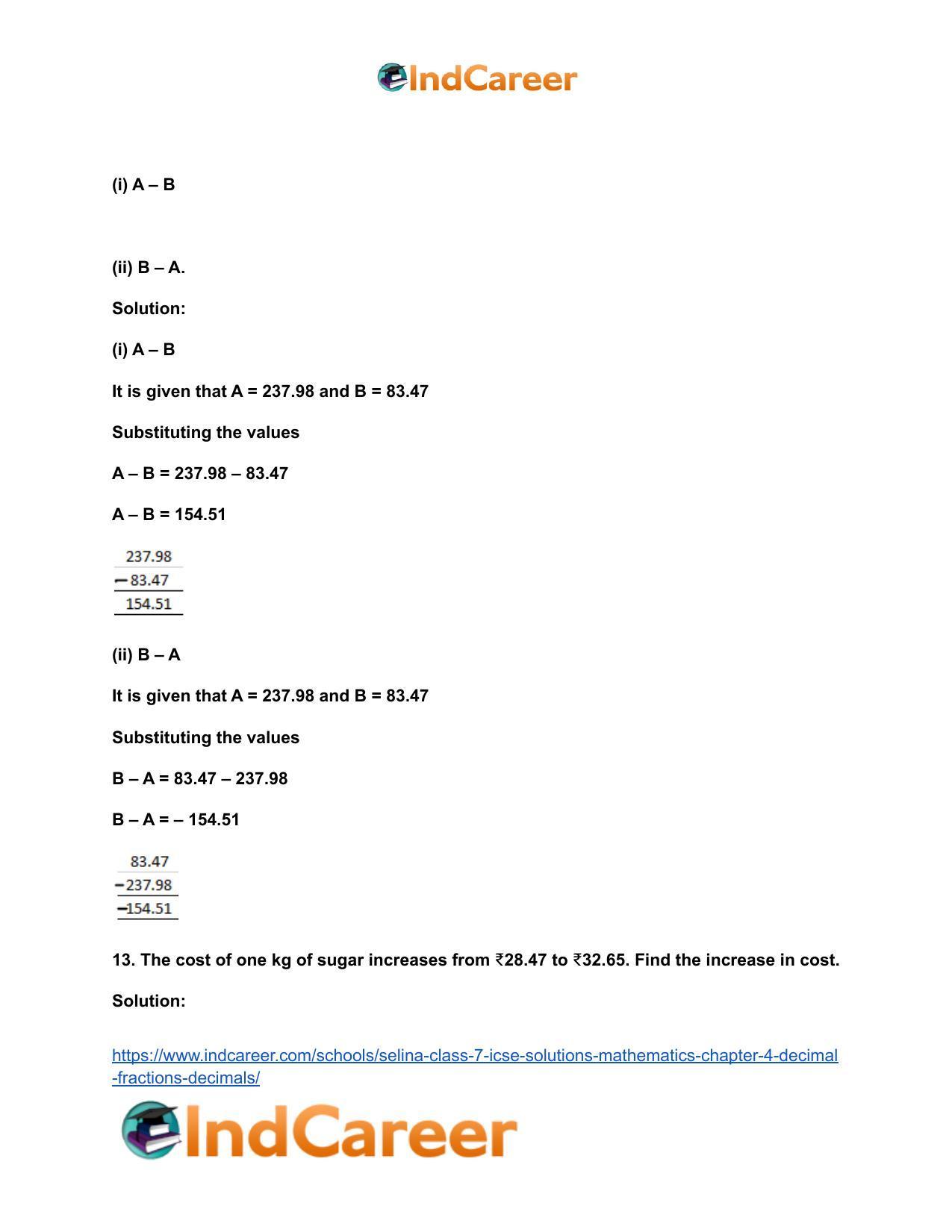 Selina Class 7 ICSE Solutions Mathematics : Chapter 4- Decimal Fractions (Decimals) - Page 95