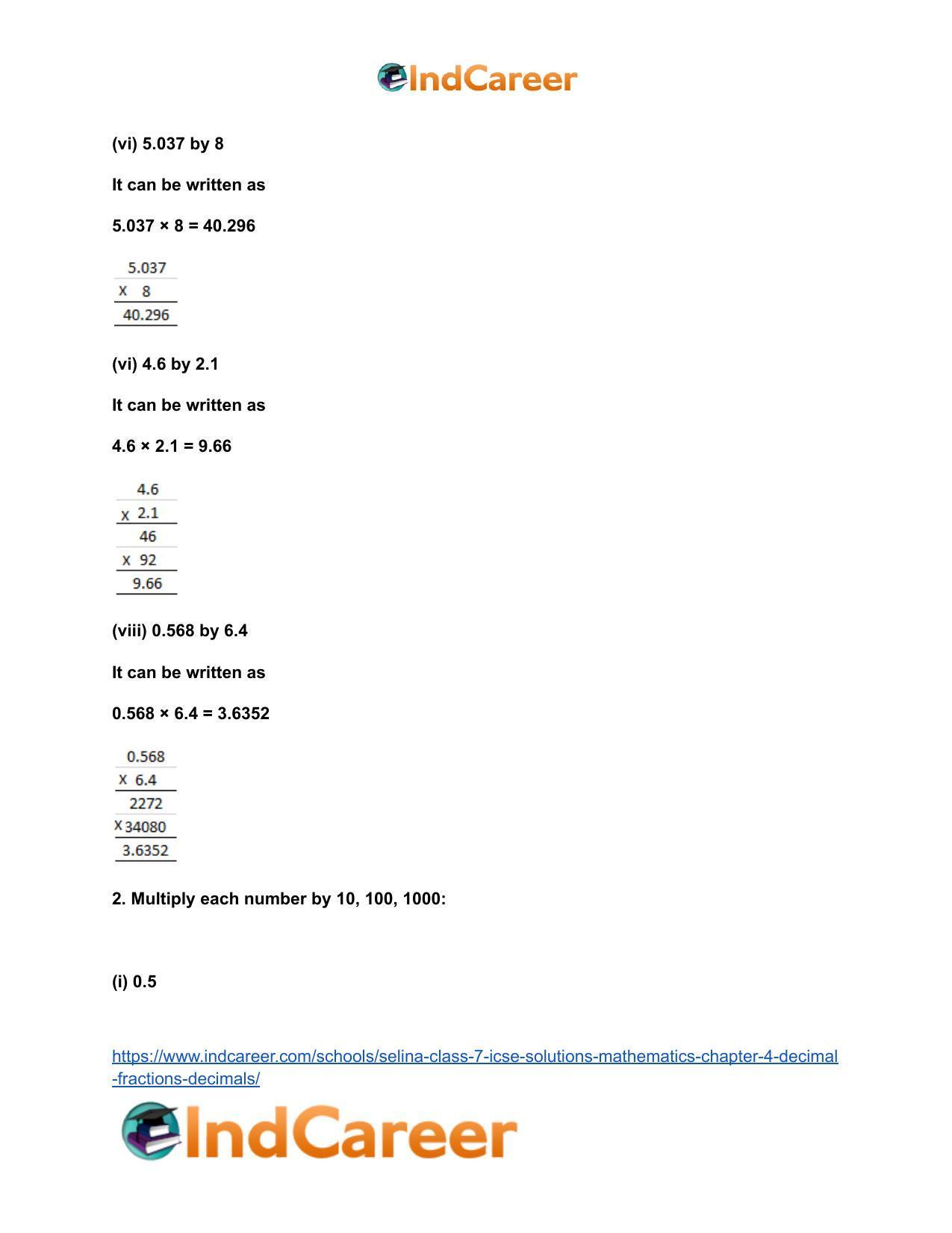 Selina Class 7 ICSE Solutions Mathematics : Chapter 4- Decimal Fractions (Decimals) - Page 98
