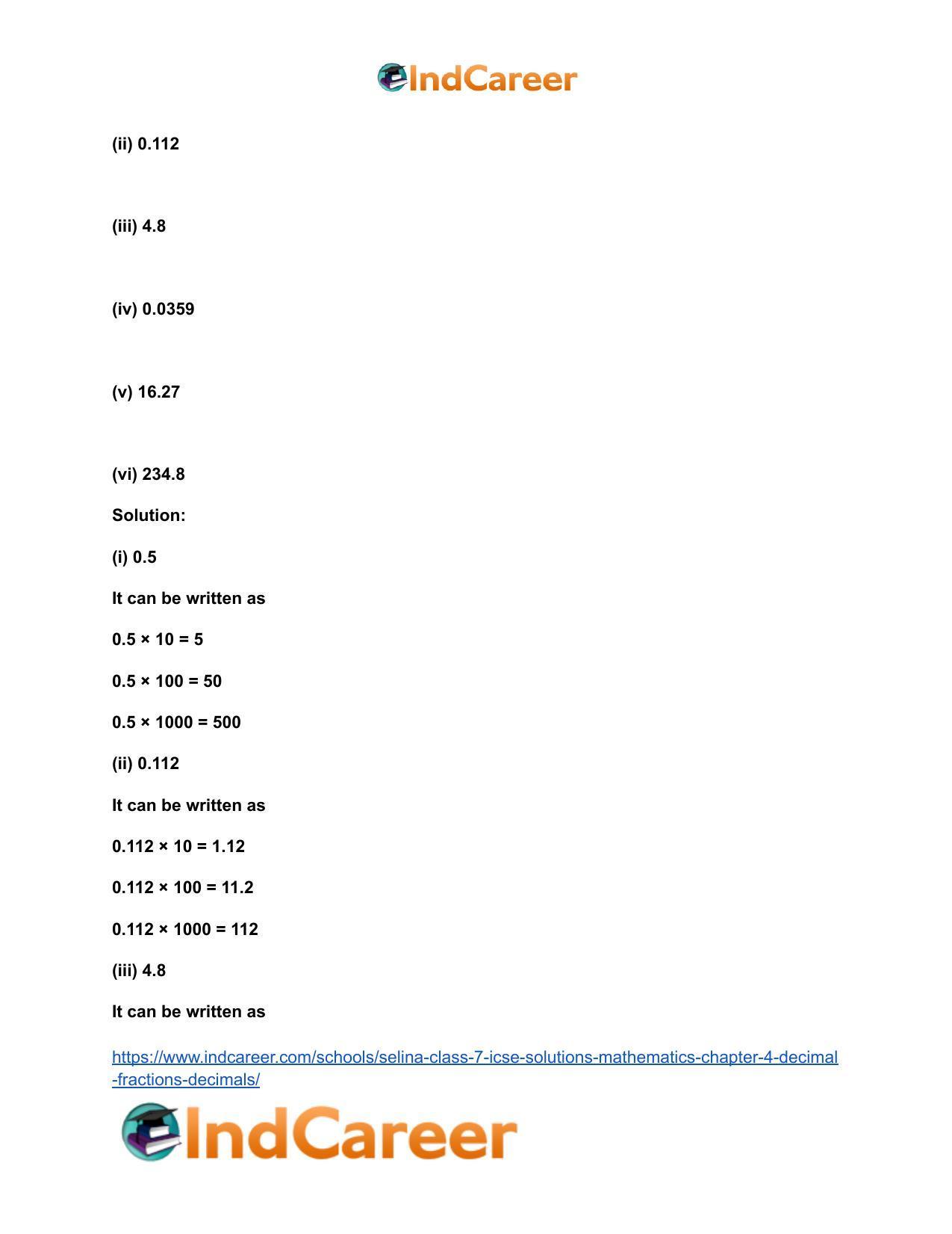 Selina Class 7 ICSE Solutions Mathematics : Chapter 4- Decimal Fractions (Decimals) - Page 99