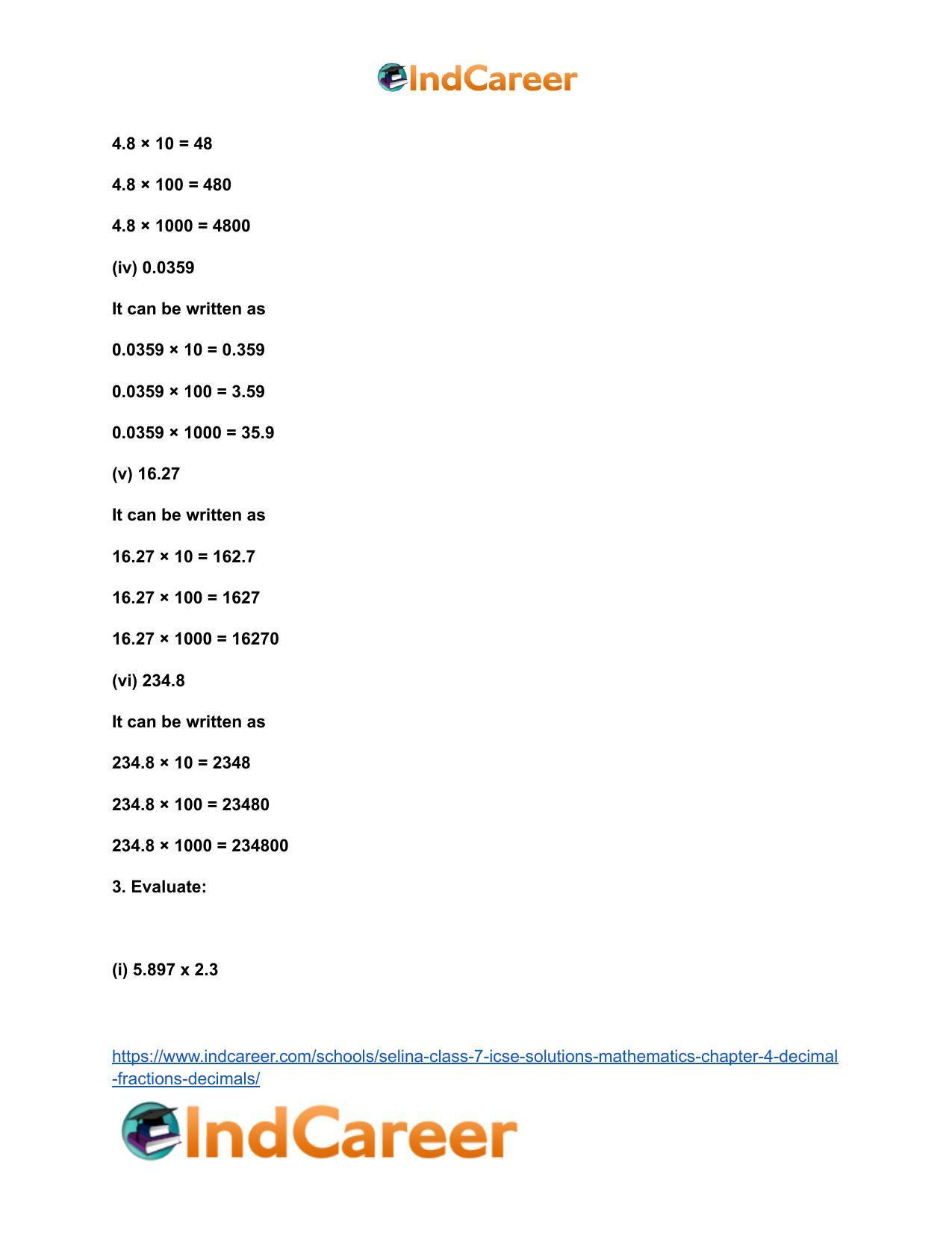 Selina Class 7 ICSE Solutions Mathematics : Chapter 4- Decimal Fractions (Decimals) - Page 100