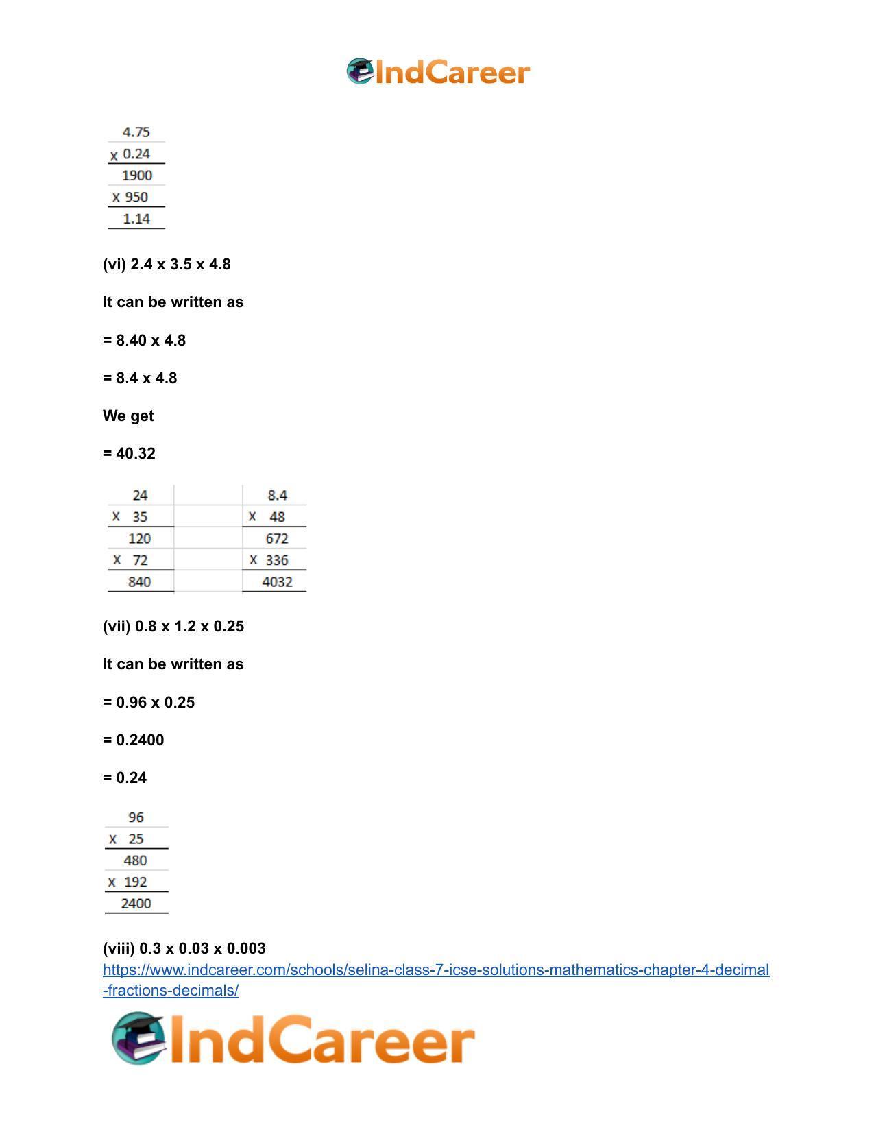 Selina Class 7 ICSE Solutions Mathematics : Chapter 4- Decimal Fractions (Decimals) - Page 103