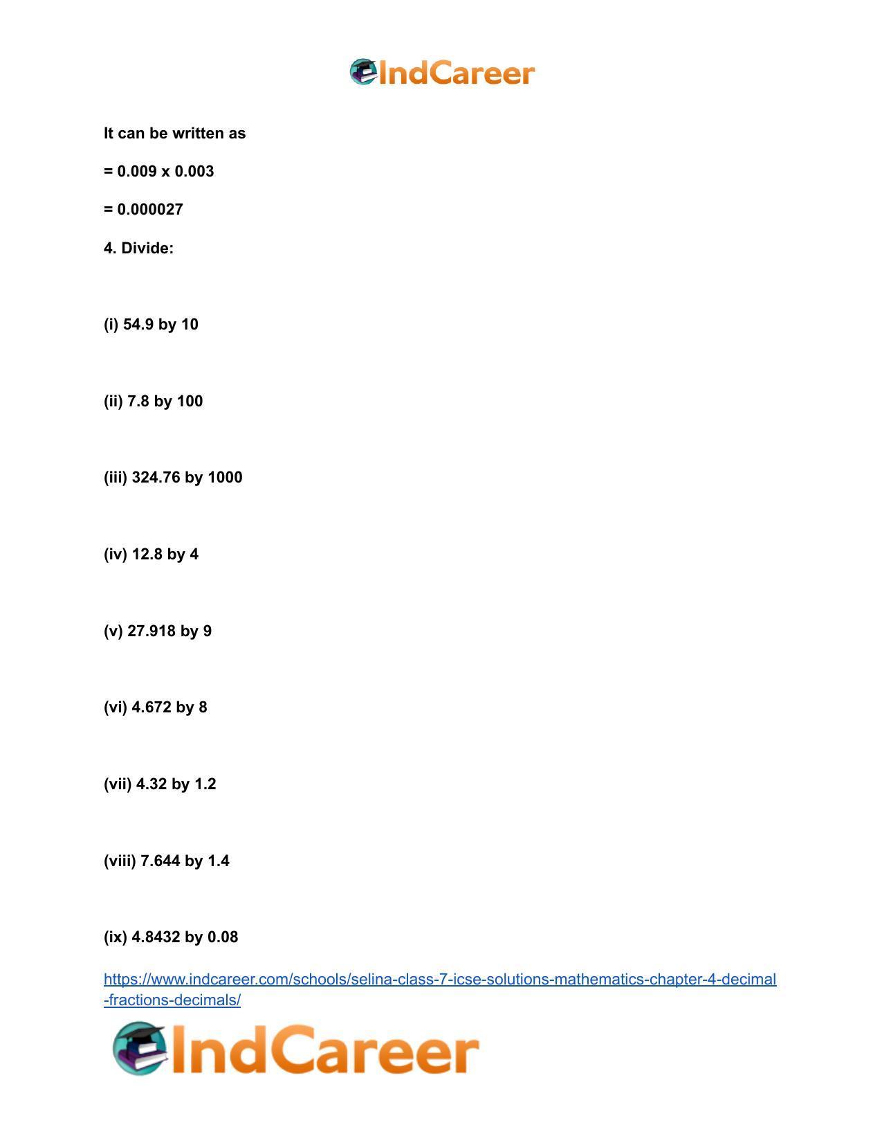Selina Class 7 ICSE Solutions Mathematics : Chapter 4- Decimal Fractions (Decimals) - Page 104