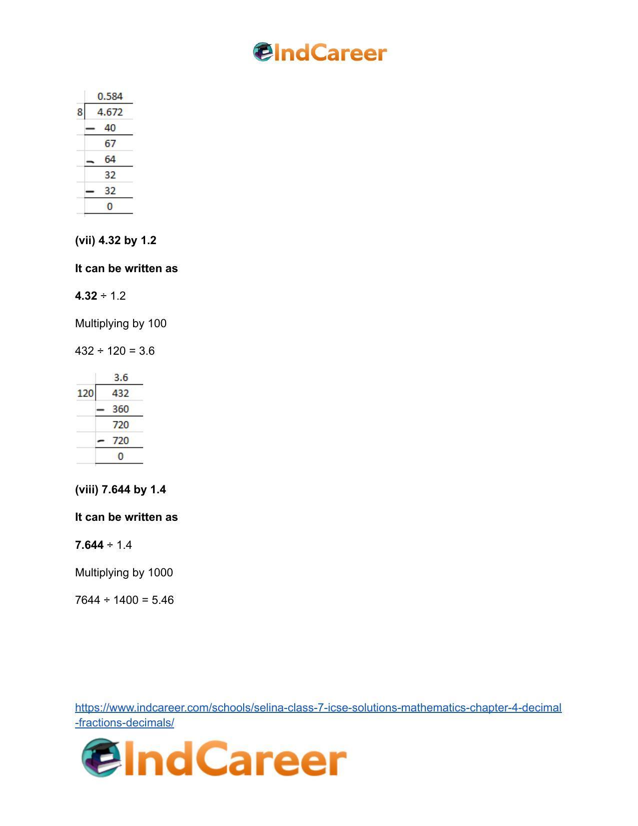 Selina Class 7 ICSE Solutions Mathematics : Chapter 4- Decimal Fractions (Decimals) - Page 106