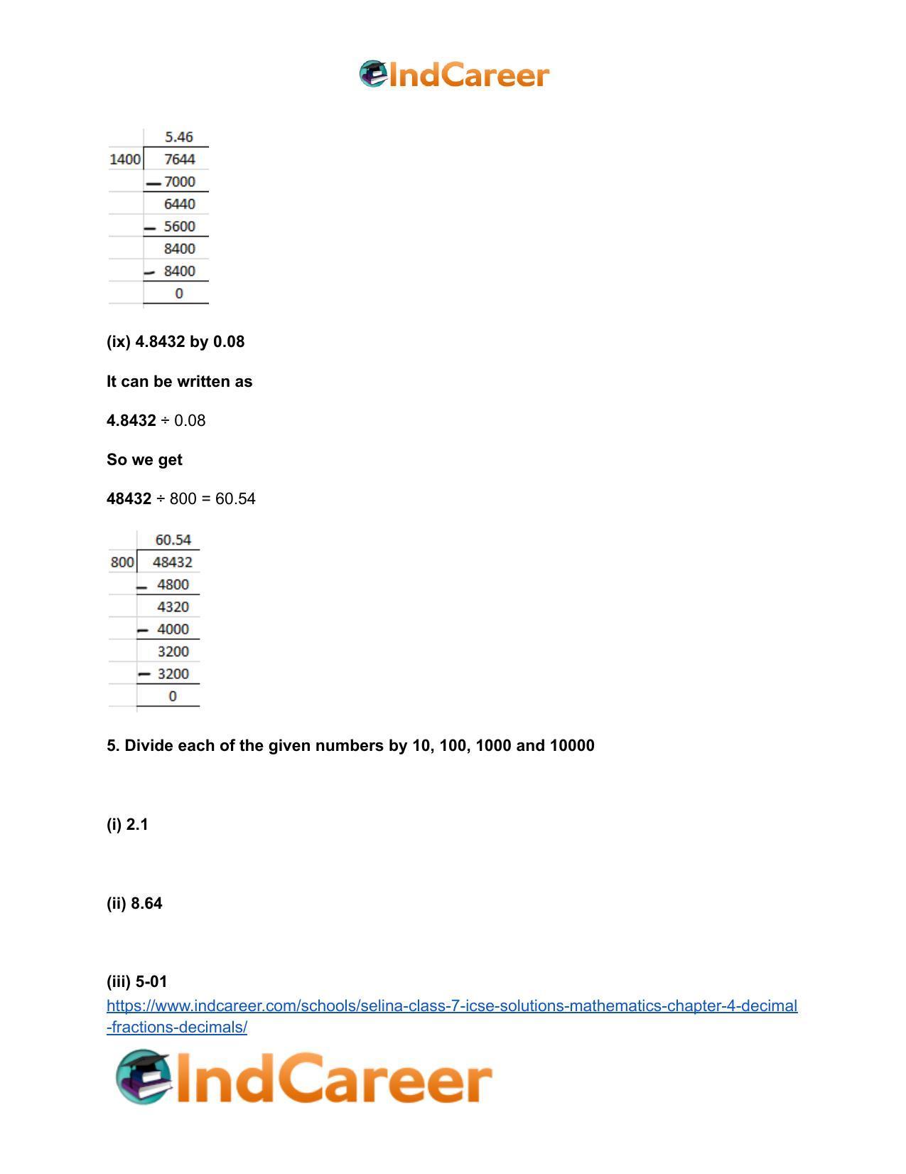 Selina Class 7 ICSE Solutions Mathematics : Chapter 4- Decimal Fractions (Decimals) - Page 107