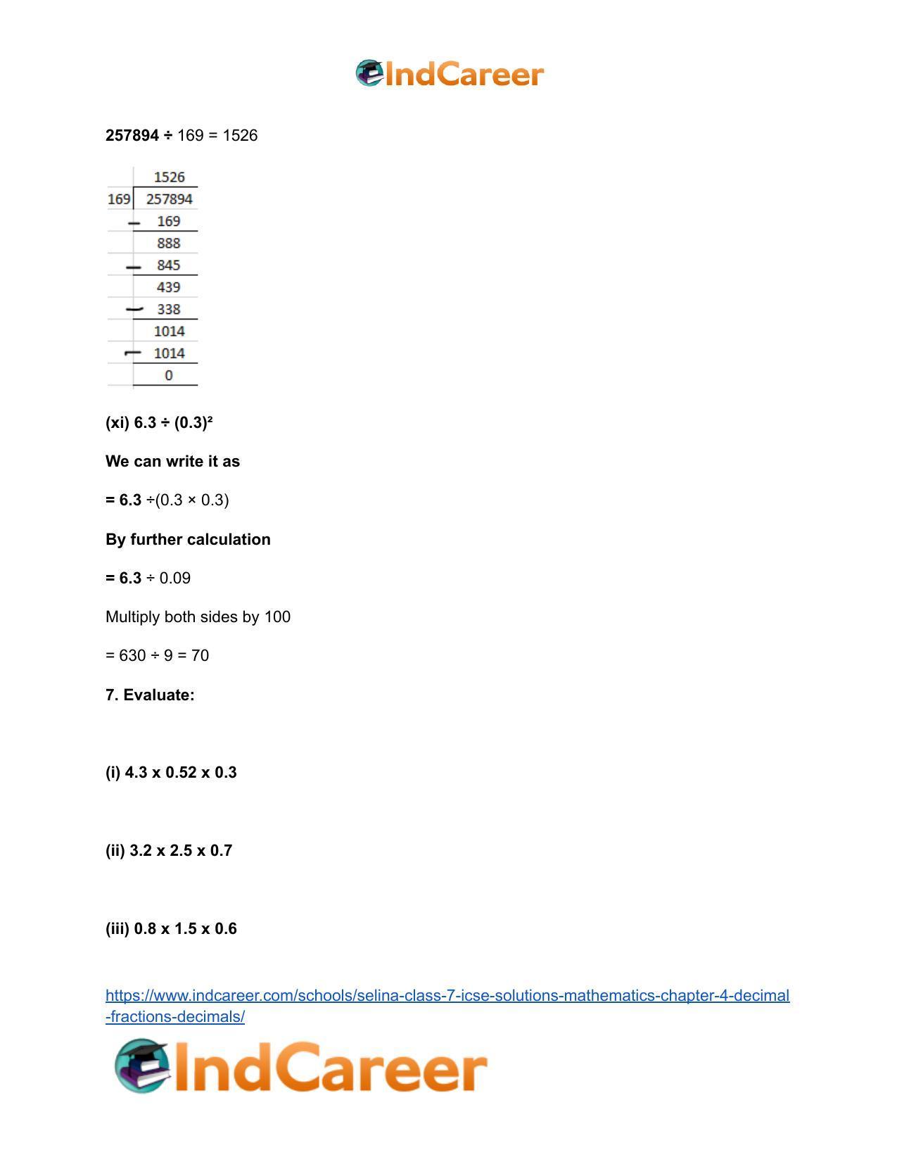 Selina Class 7 ICSE Solutions Mathematics : Chapter 4- Decimal Fractions (Decimals) - Page 114