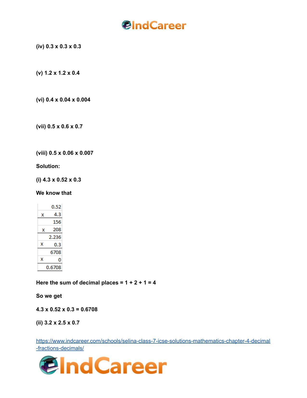 Selina Class 7 ICSE Solutions Mathematics : Chapter 4- Decimal Fractions (Decimals) - Page 115