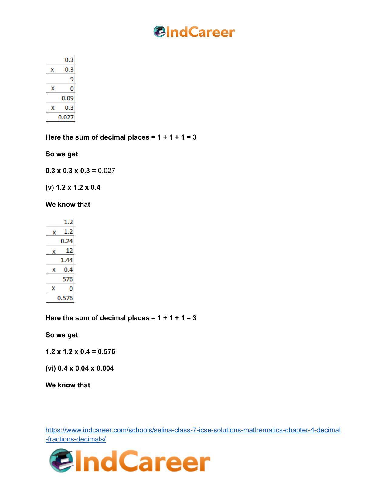 Selina Class 7 ICSE Solutions Mathematics : Chapter 4- Decimal Fractions (Decimals) - Page 117