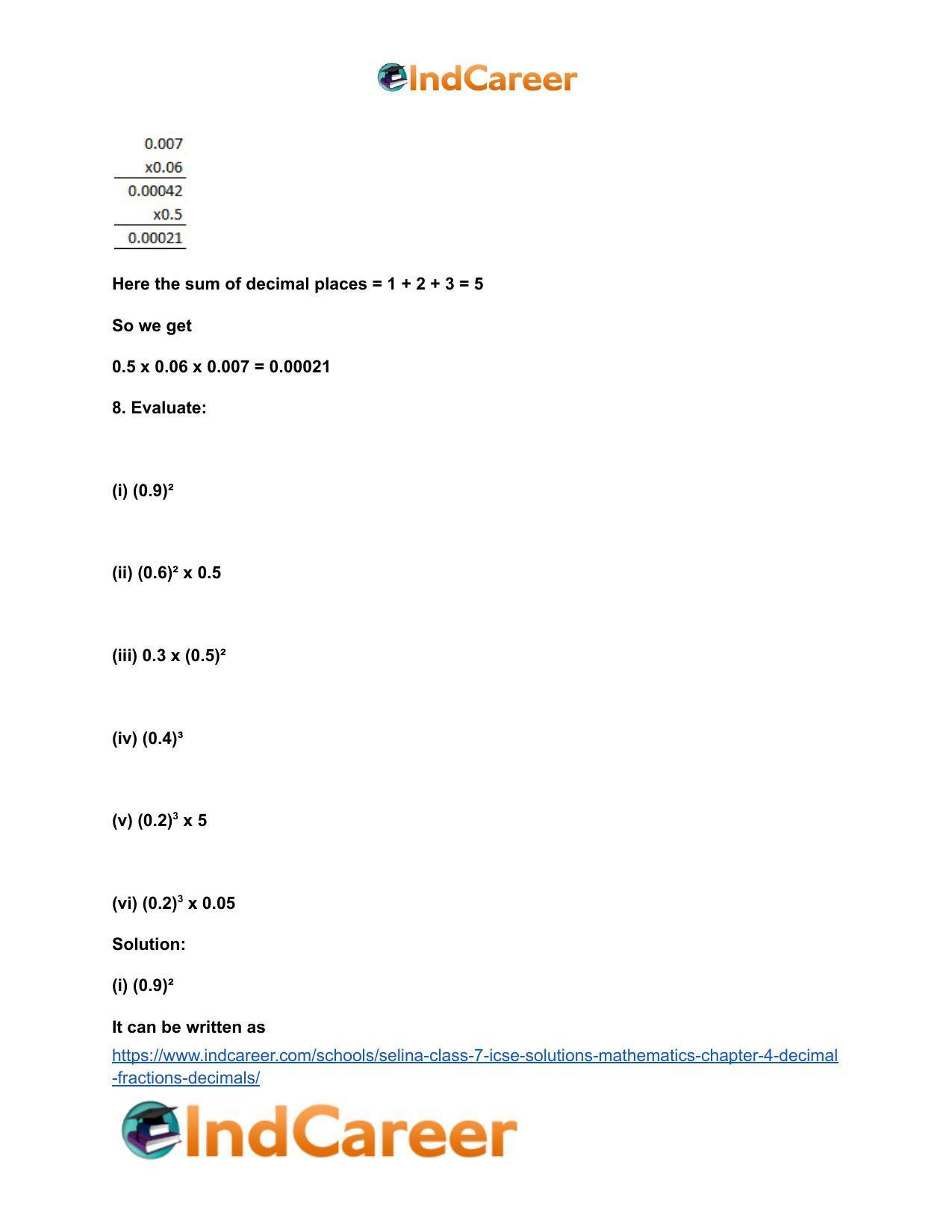 Selina Class 7 ICSE Solutions Mathematics : Chapter 4- Decimal Fractions (Decimals) - Page 119
